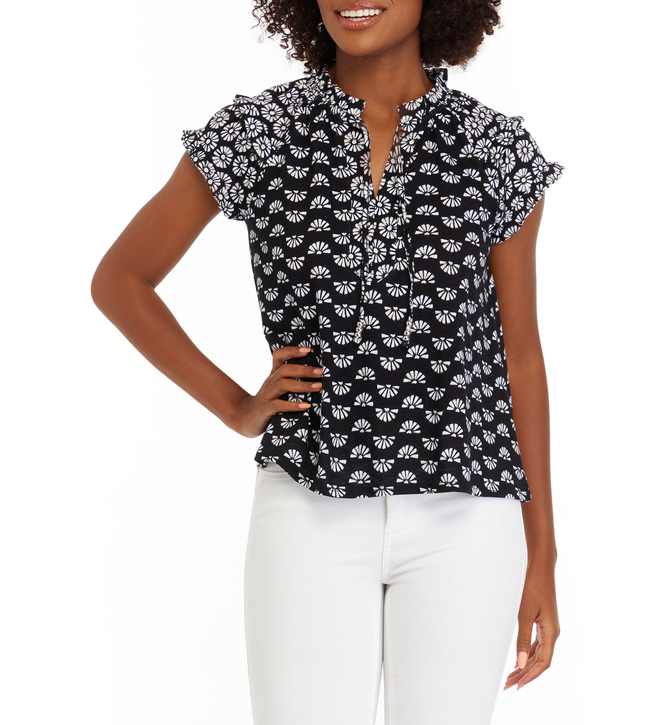 Petite Printed Peasant Top