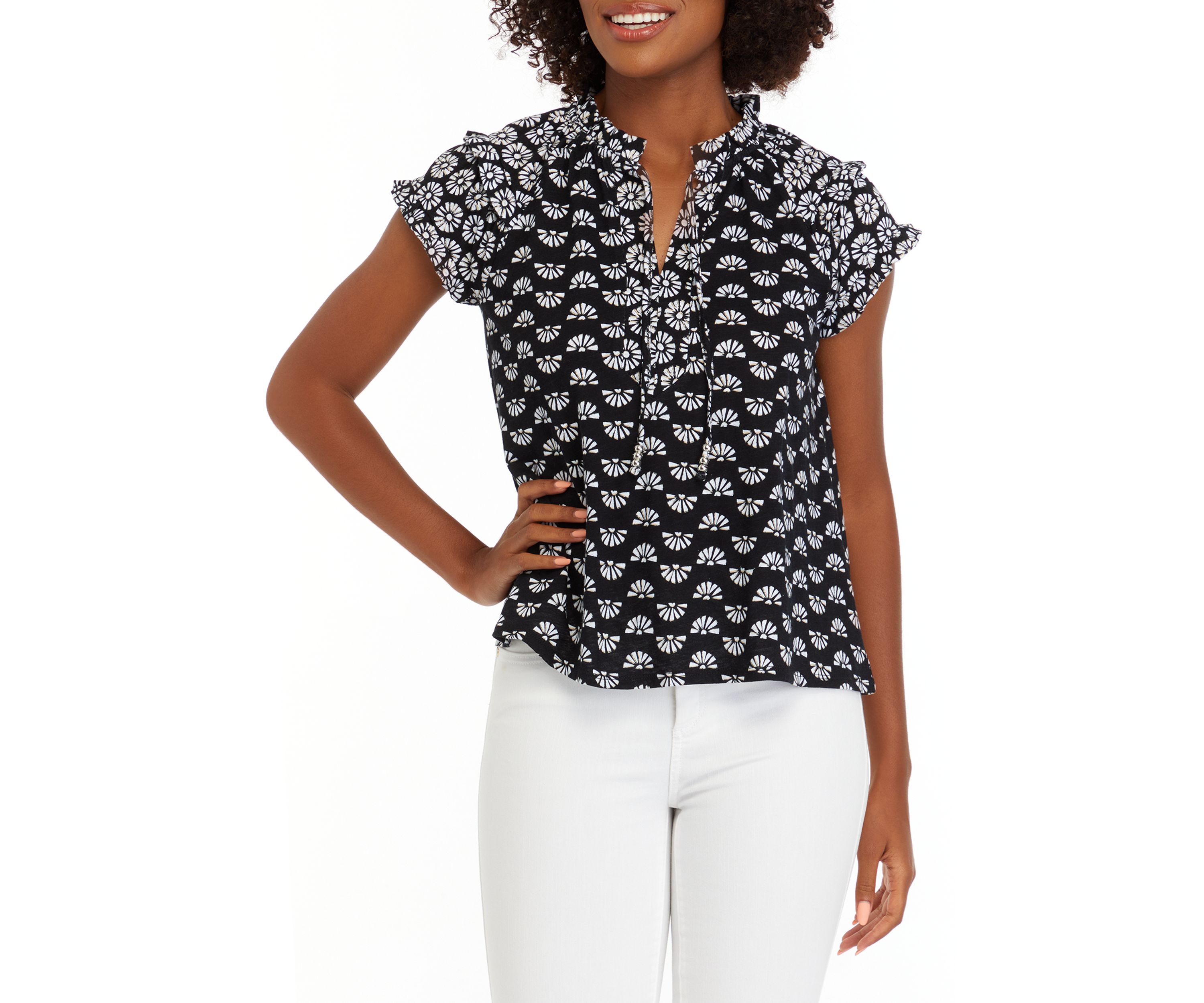 Petite Printed Peasant Top