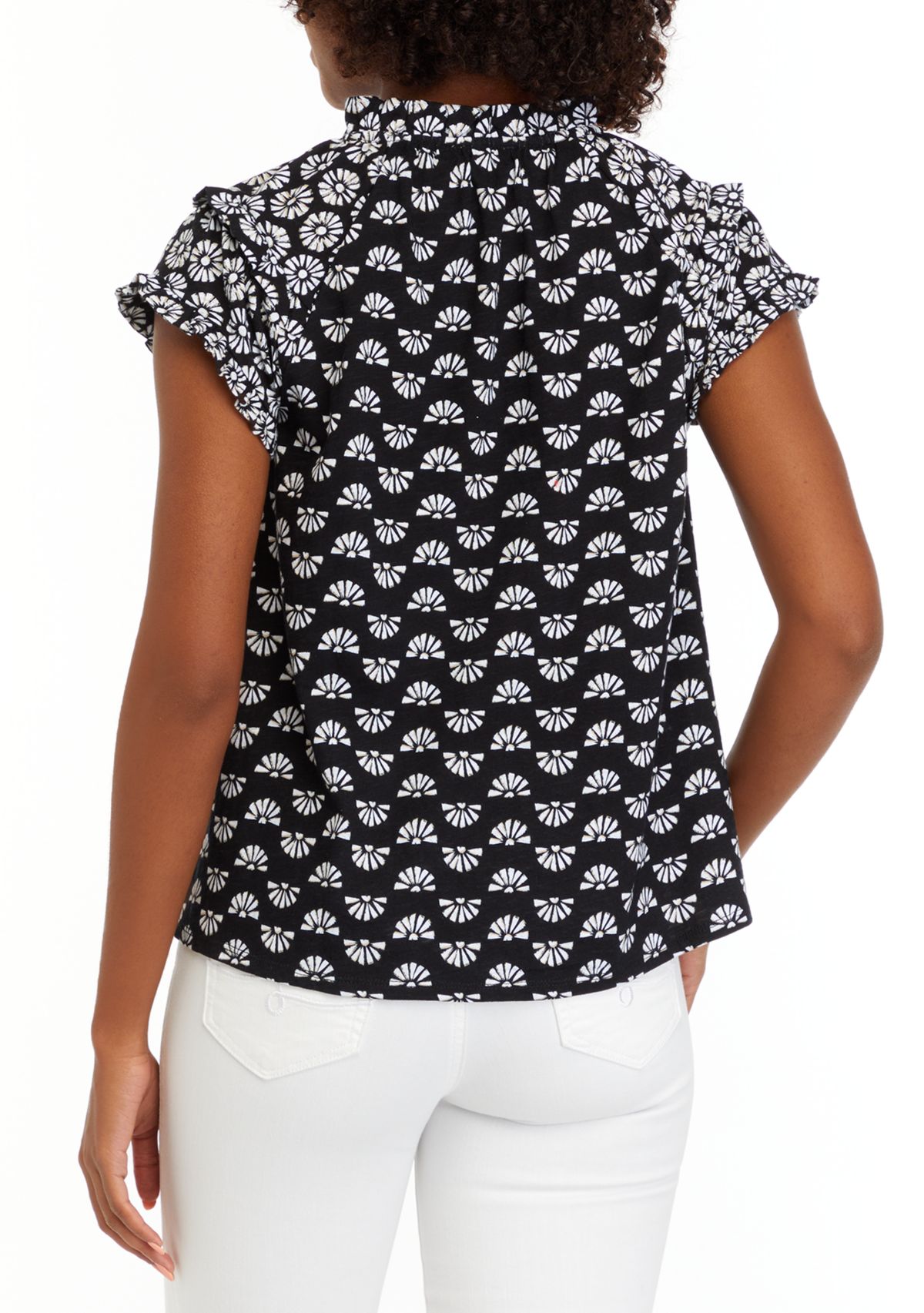 Petite Printed Peasant Top