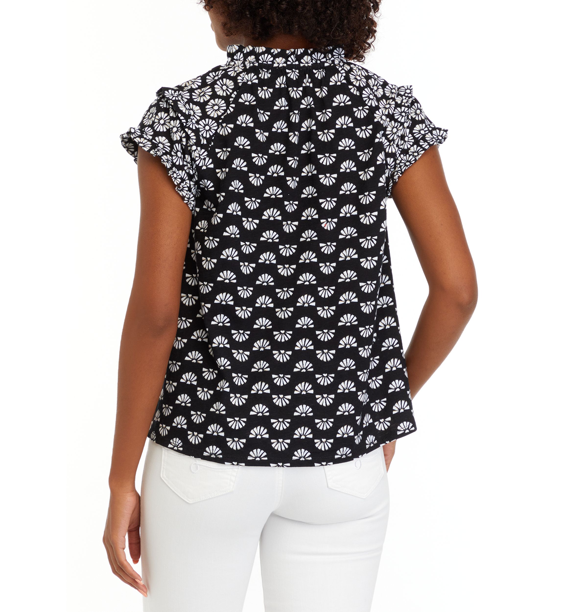 Petite Printed Peasant Top