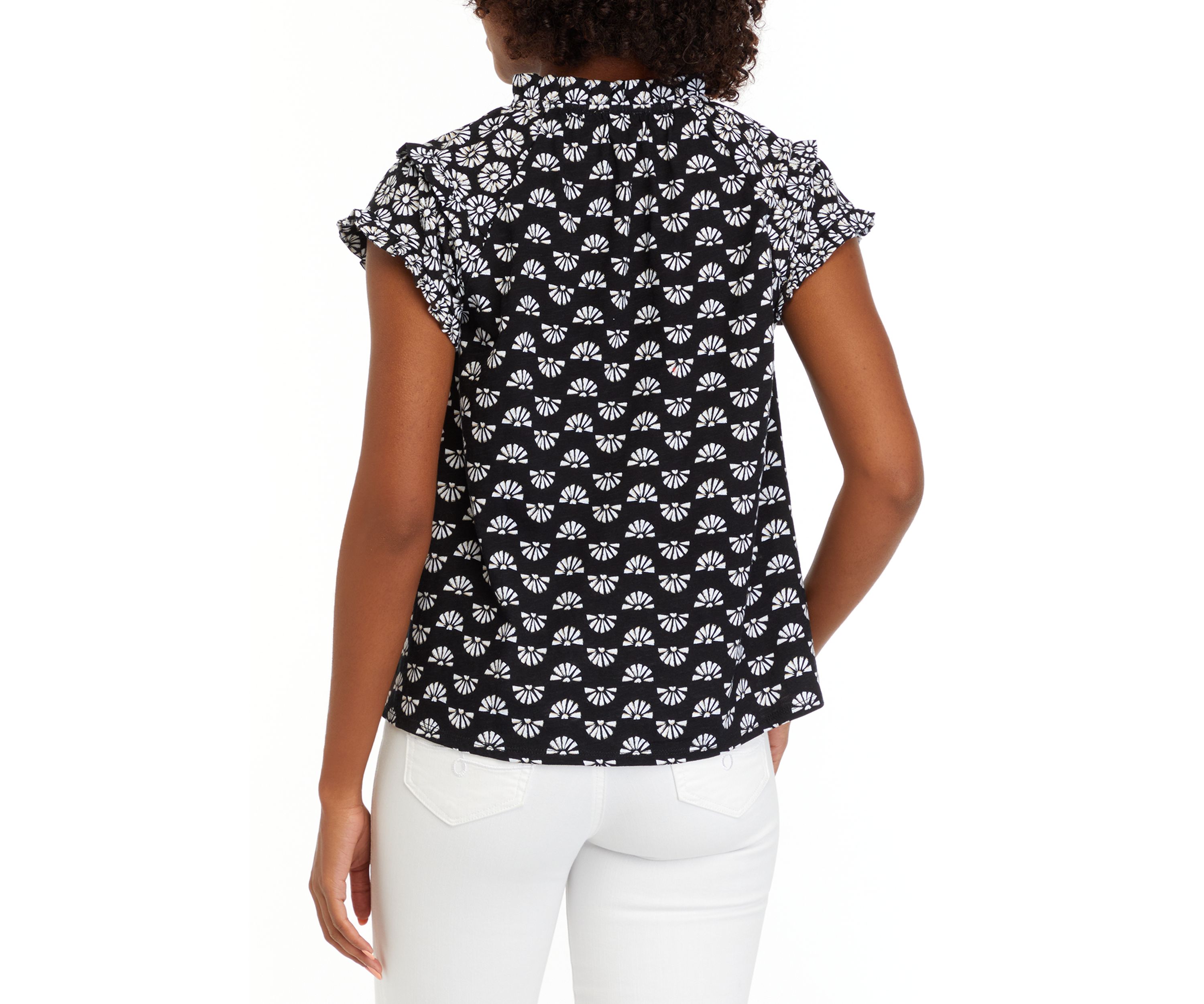 Petite Printed Peasant Top