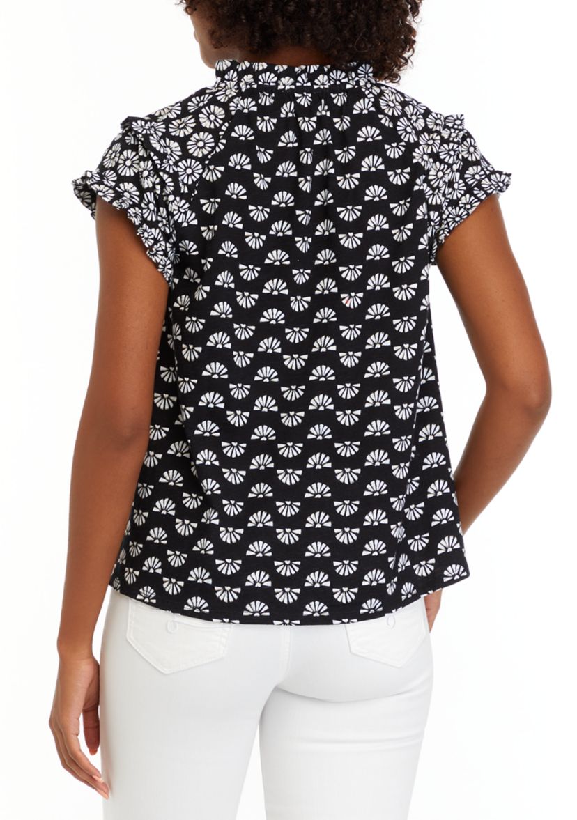 Petite Printed Peasant Top