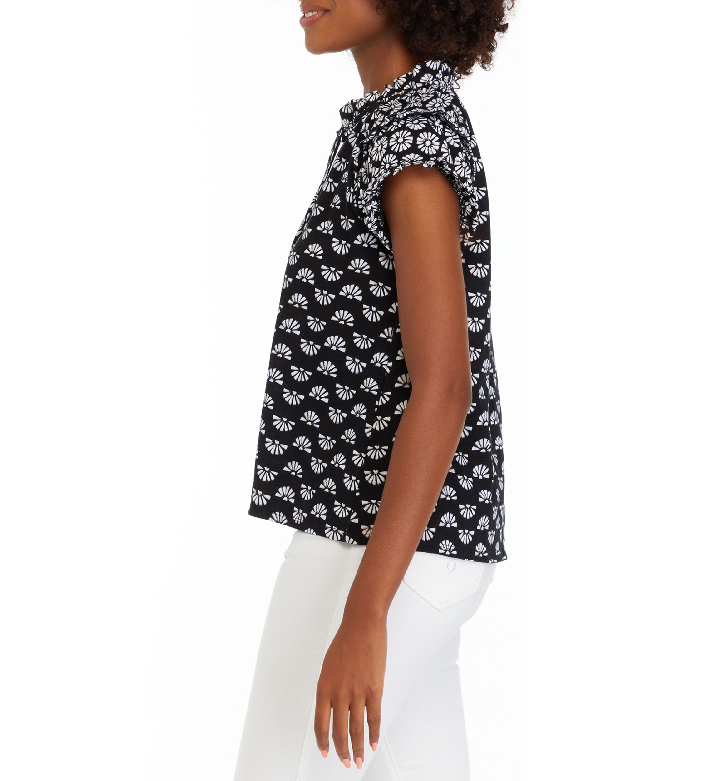 Petite Printed Peasant Top