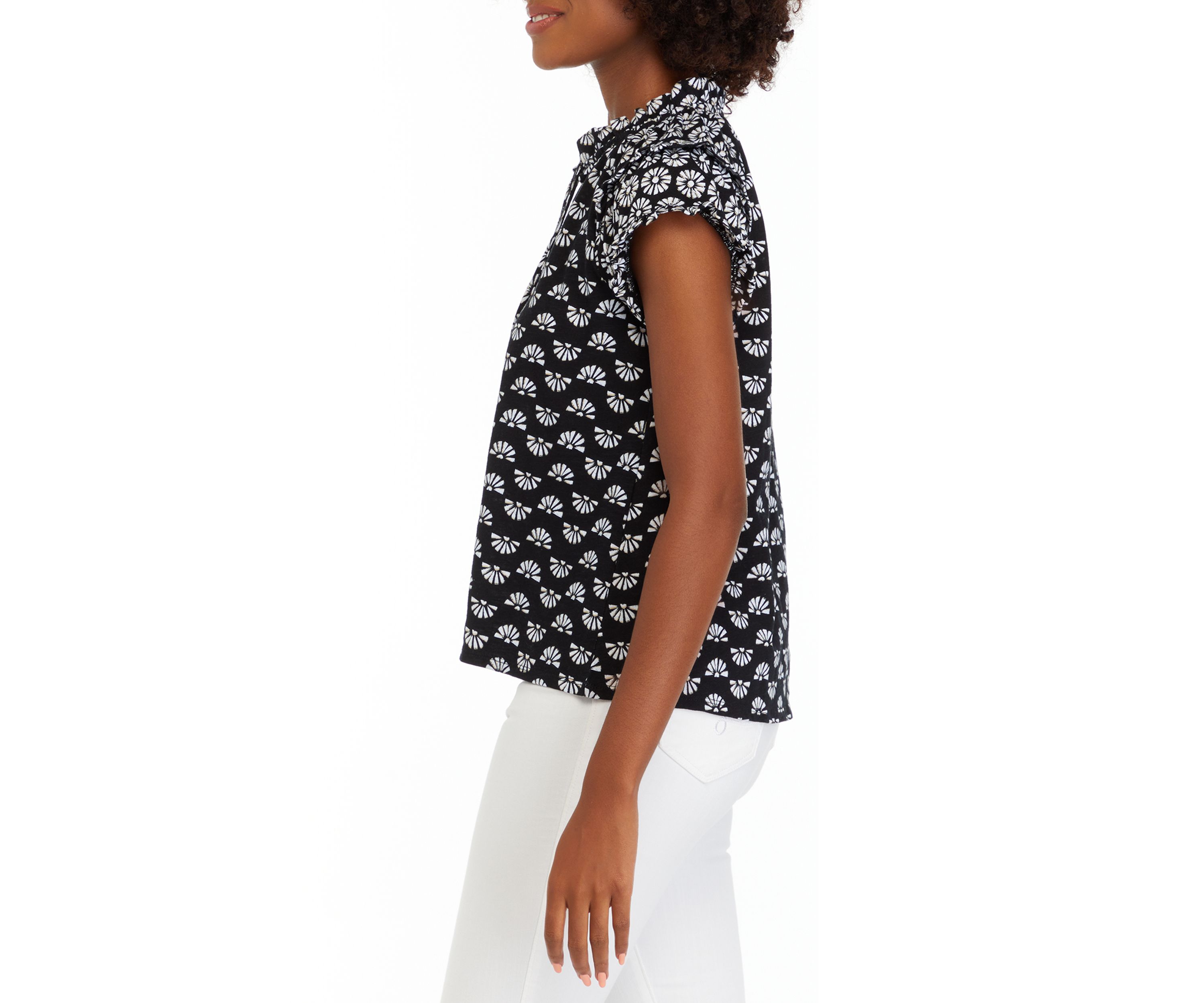 Petite Printed Peasant Top
