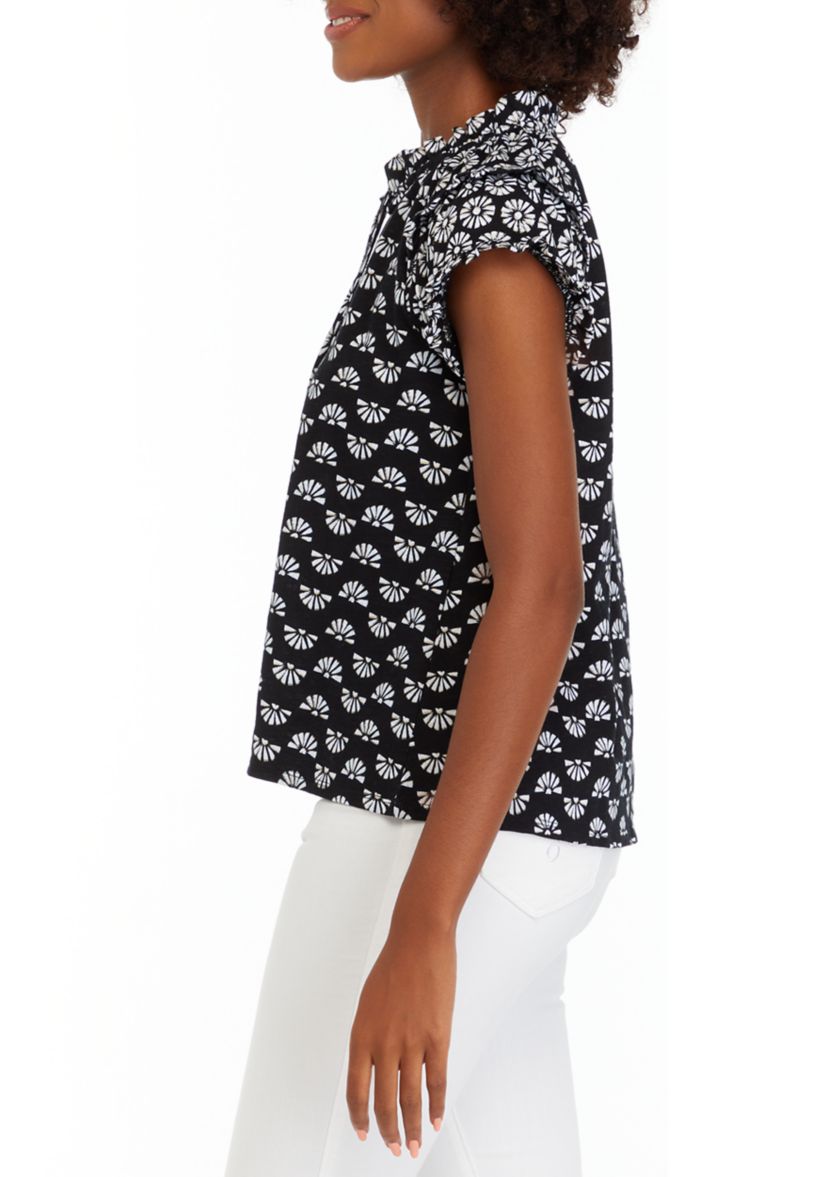 Petite Printed Peasant Top
