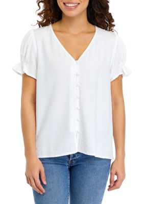 Wonderly Petite Ruffle Sleeve Printed Blouse | belk