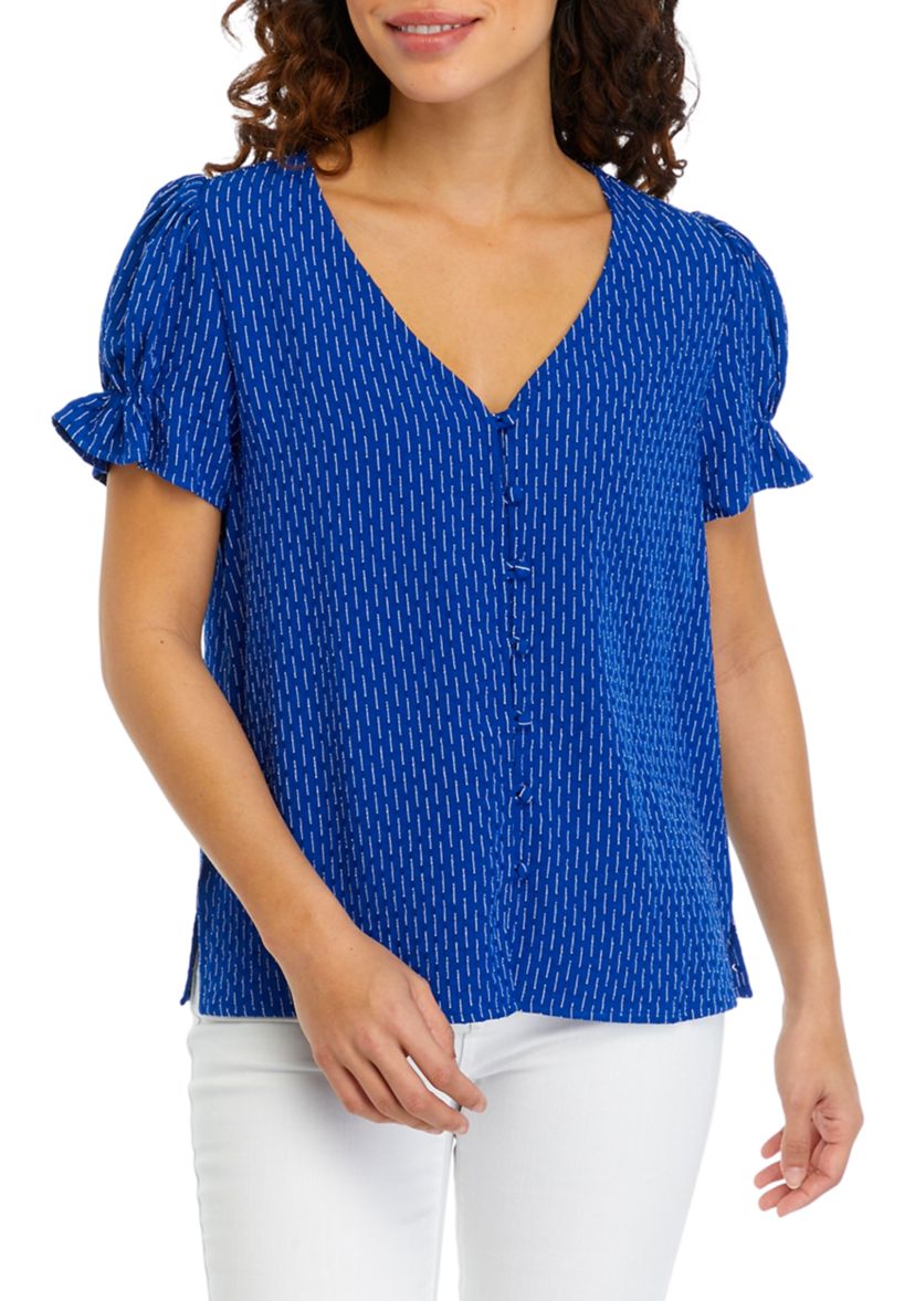Petite Ruffle Sleeve Printed Blouse