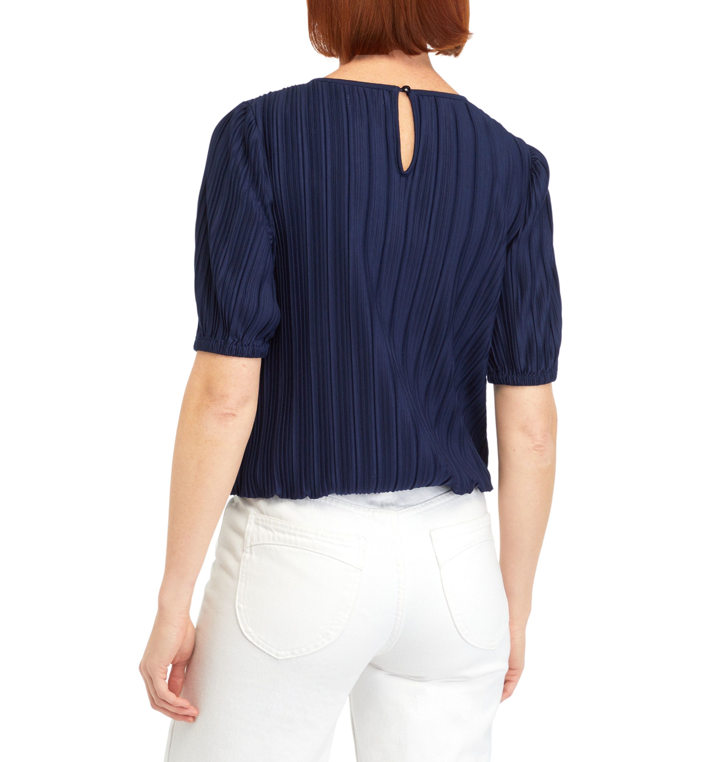 Petite Elbow Sleeve Plisse Bubble Top 