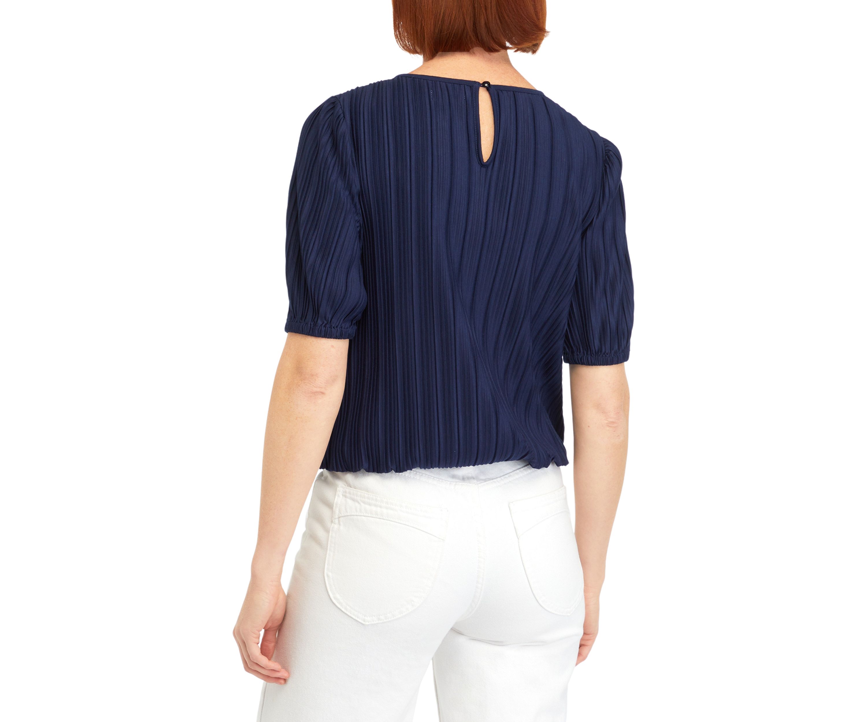 Petite Elbow Sleeve Plisse Bubble Top 
