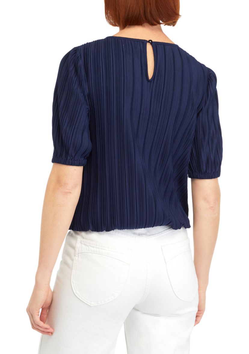 Petite Elbow Sleeve Plisse Bubble Top 