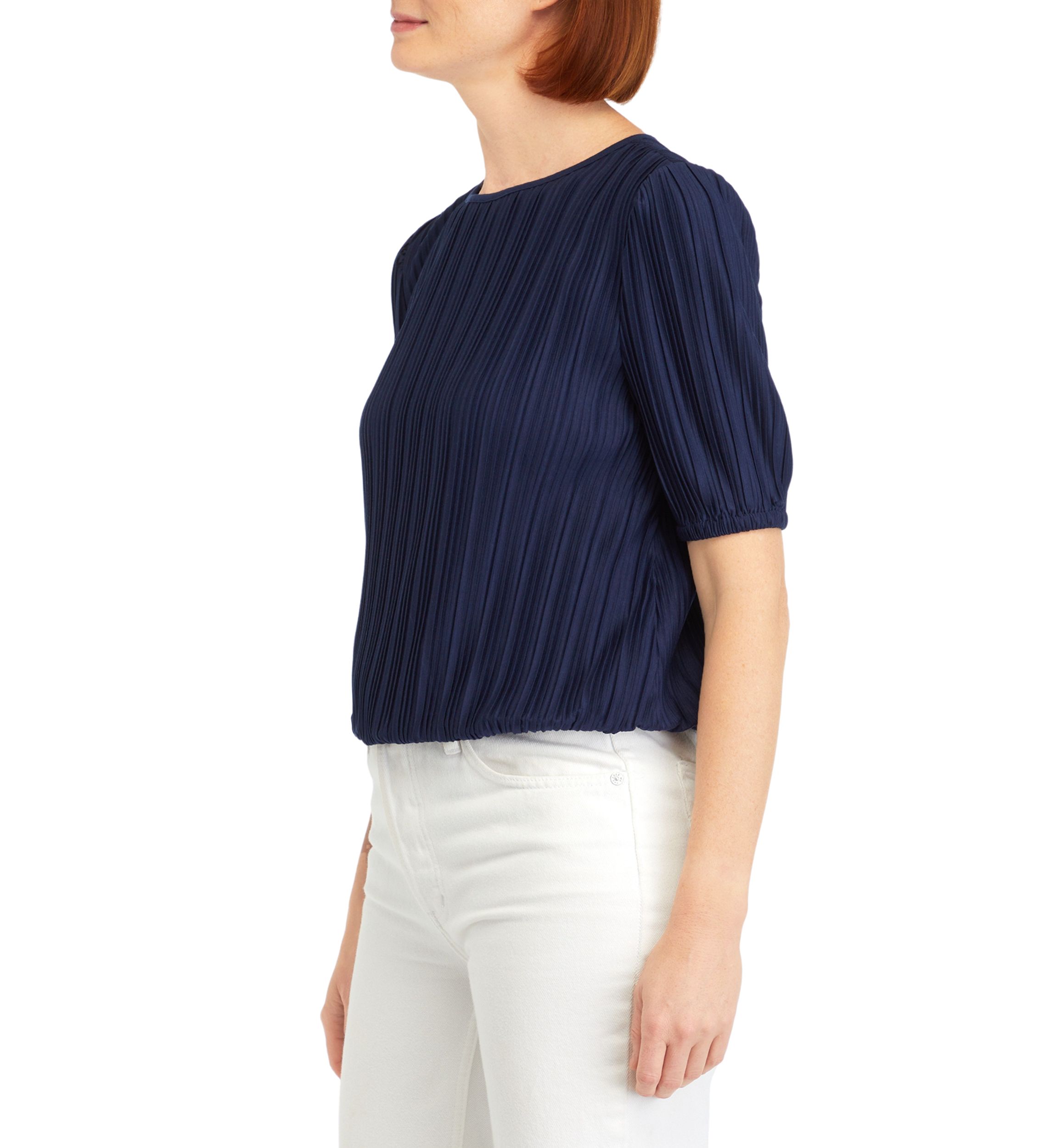 Petite Elbow Sleeve Plisse Bubble Top 