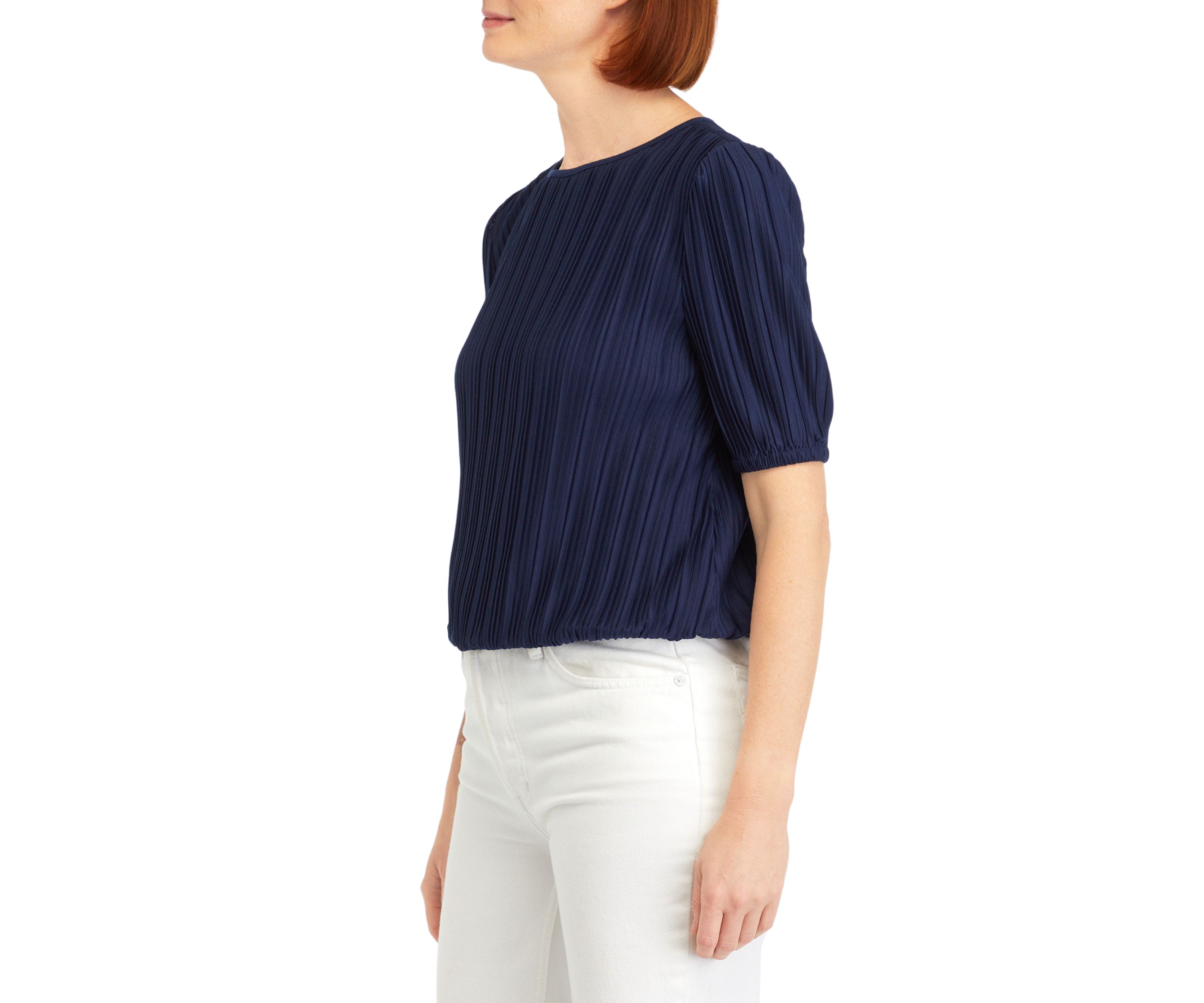 Petite Elbow Sleeve Plisse Bubble Top 