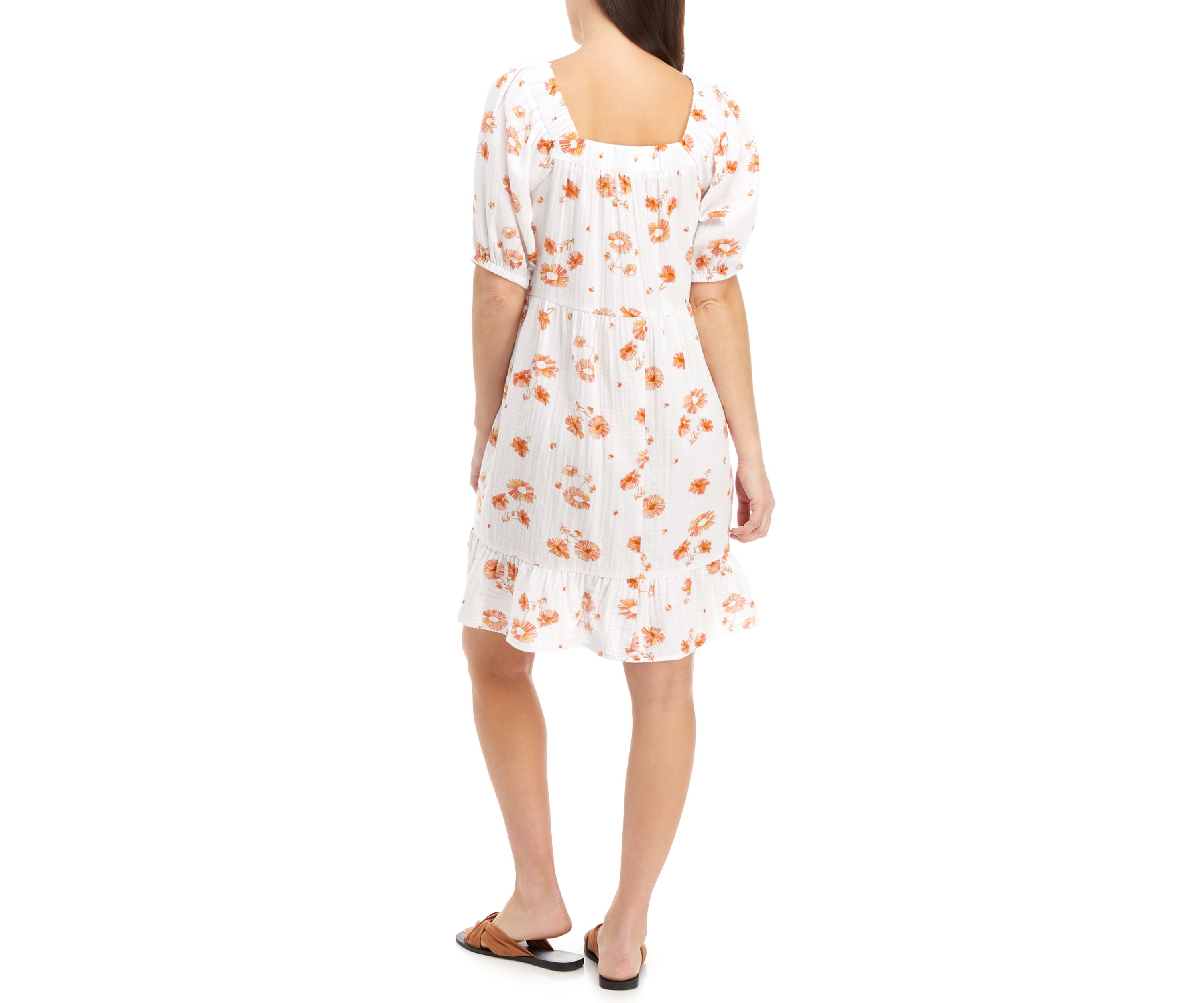 Petite Short Sleeve Square Neck Tiered Dress