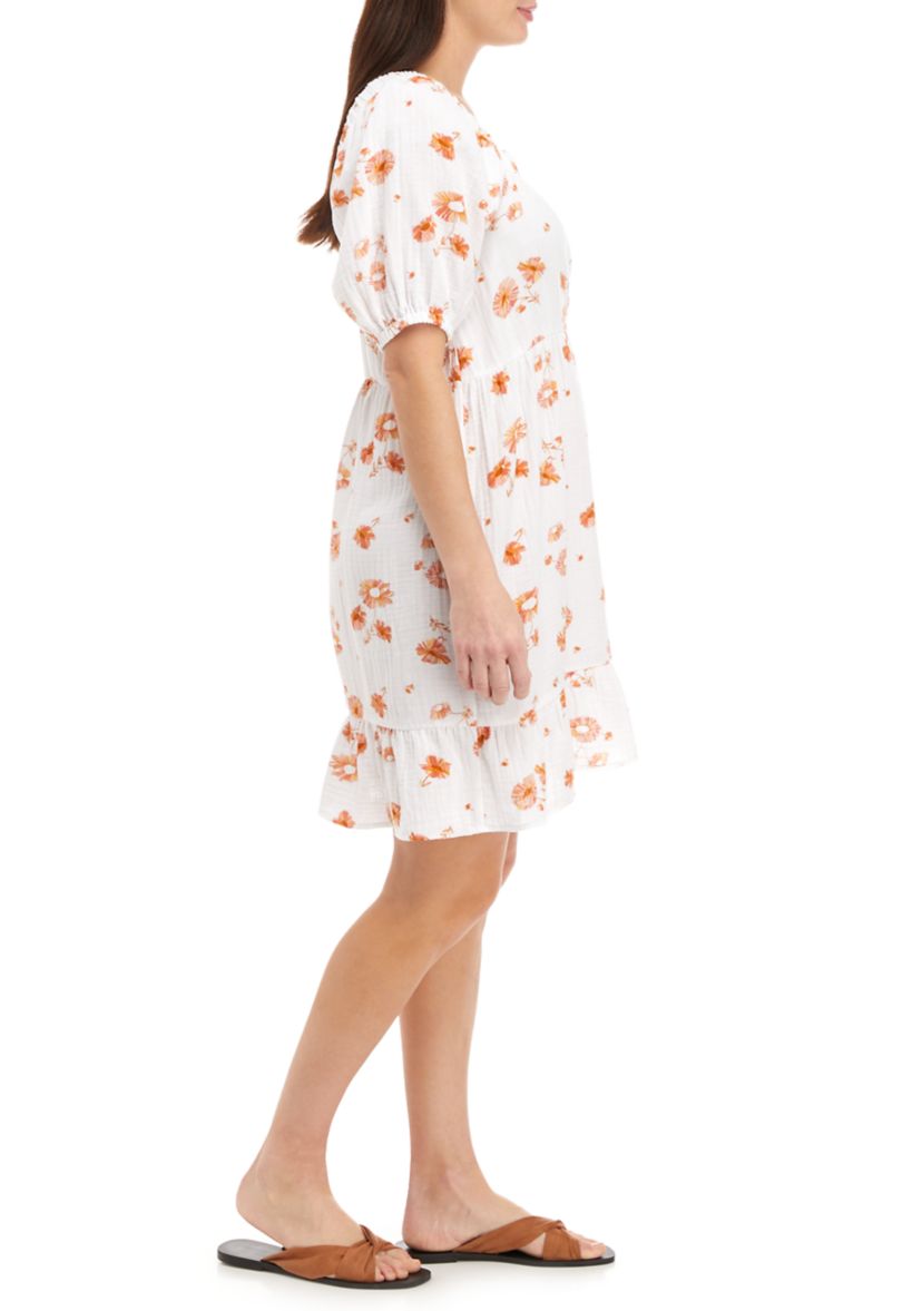 Petite Short Sleeve Square Neck Tiered Dress