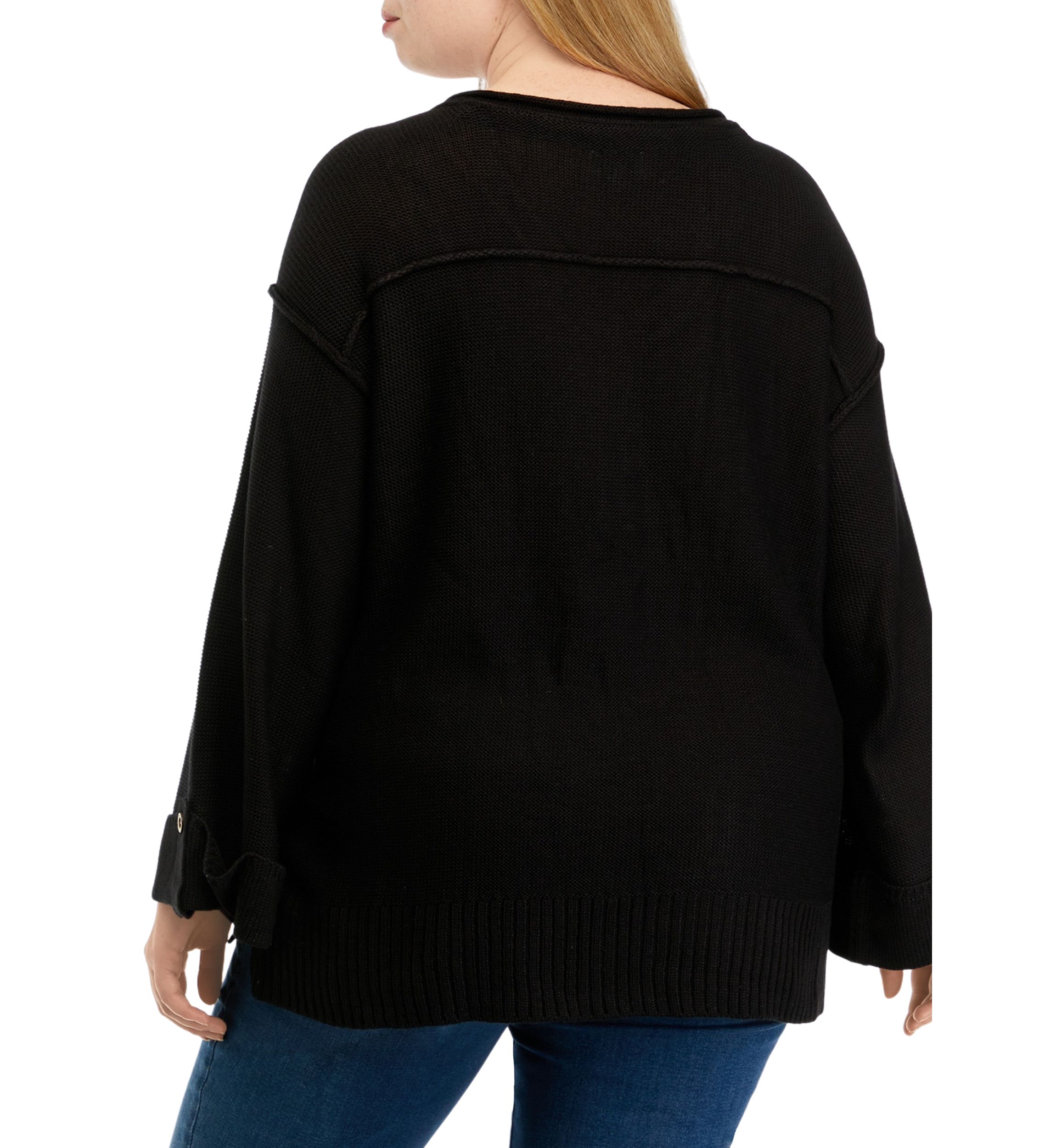 Plus Size Long Drop Shoulder Sleeve Henley Shirt 