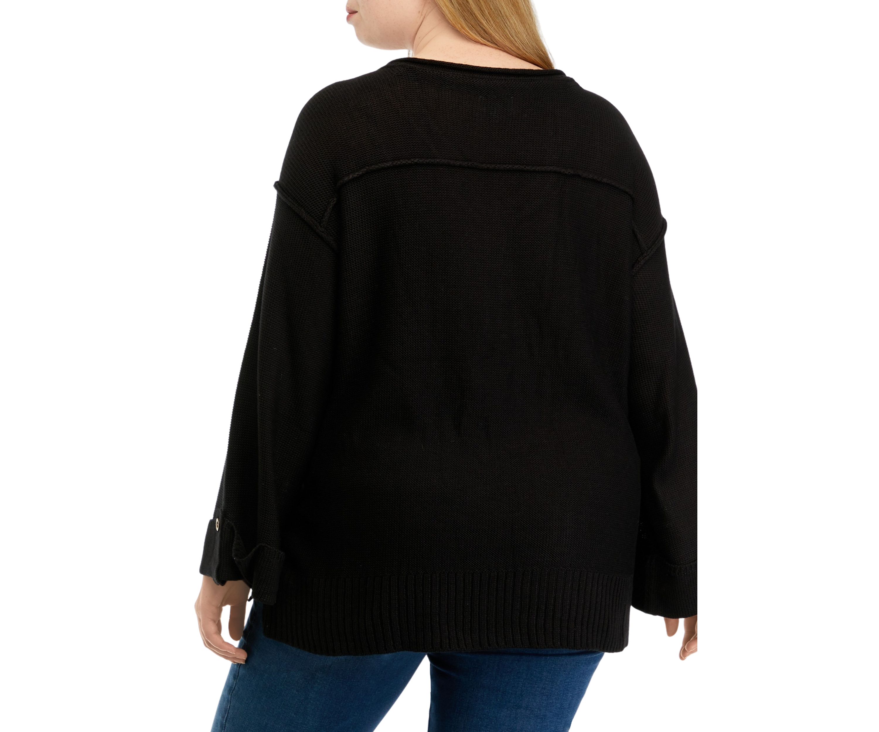 Plus Size Long Drop Shoulder Sleeve Henley Shirt 