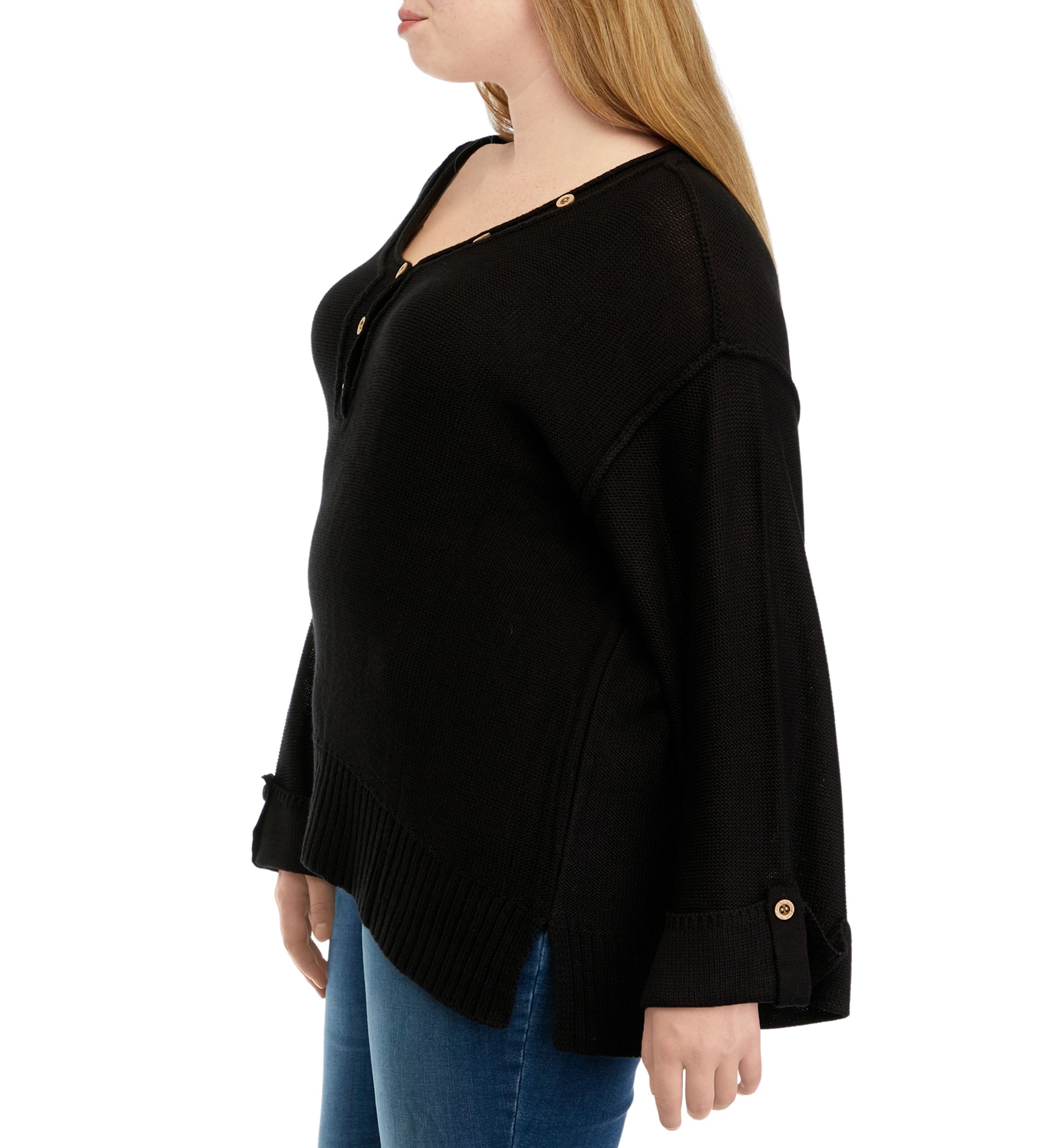 Plus Size Long Drop Shoulder Sleeve Henley Shirt 