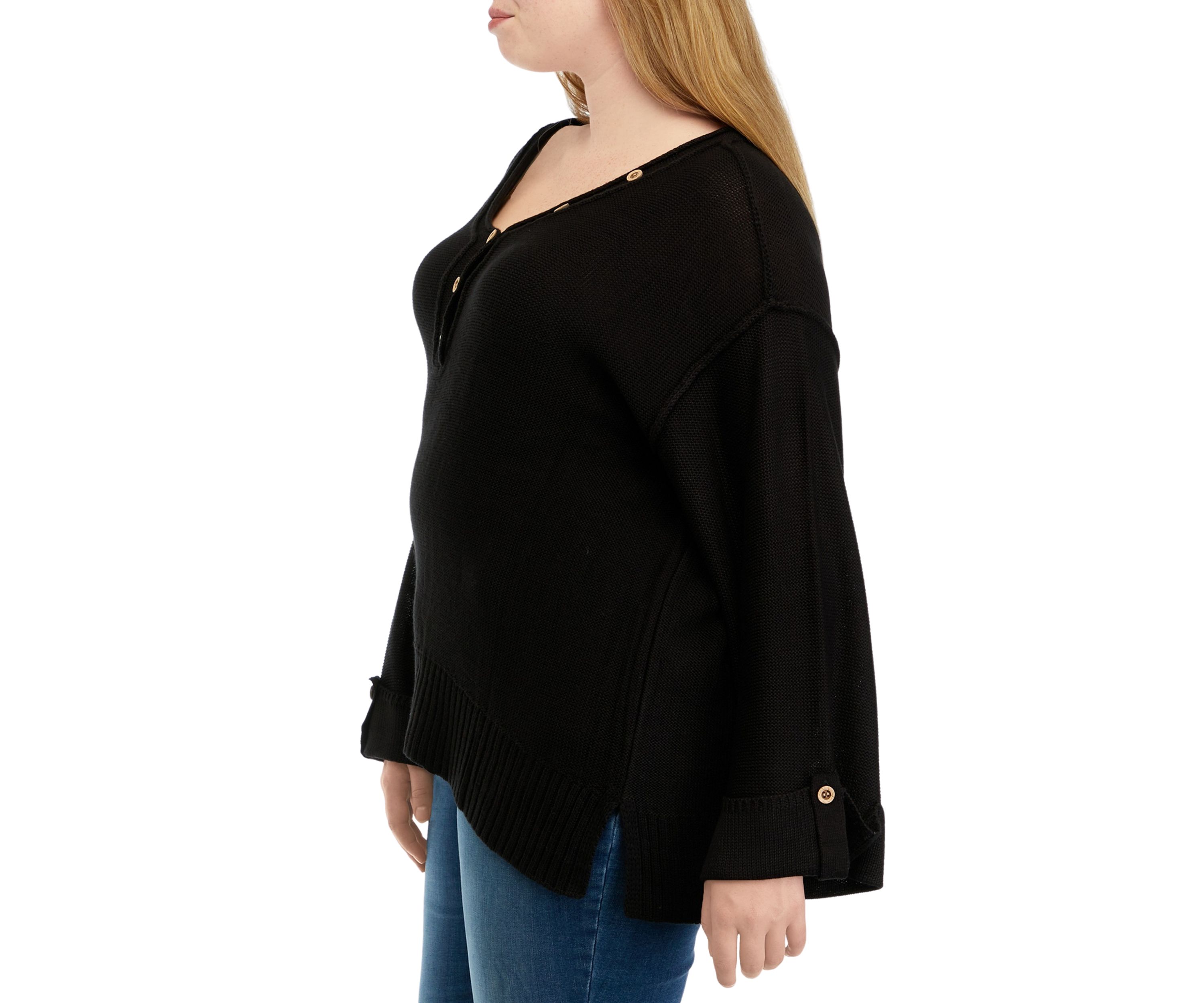 Plus Size Long Drop Shoulder Sleeve Henley Shirt 