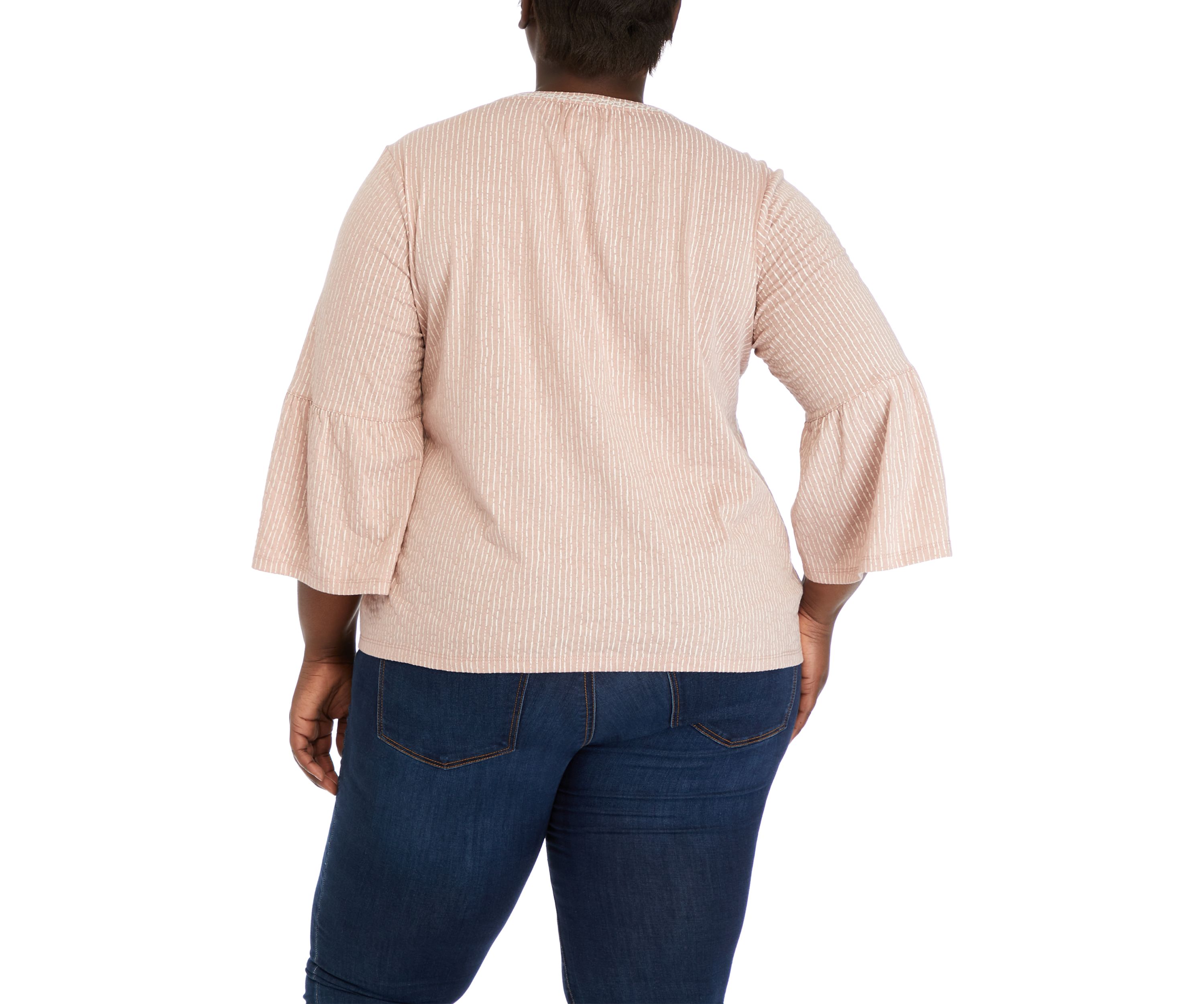 Plus Size 3/4 Sleeve Embroidered Knit Peasant Top