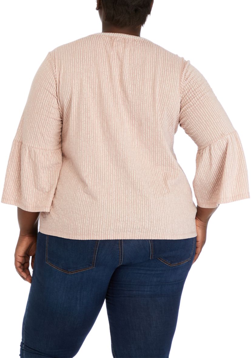 Plus Size 3/4 Sleeve Embroidered Knit Peasant Top