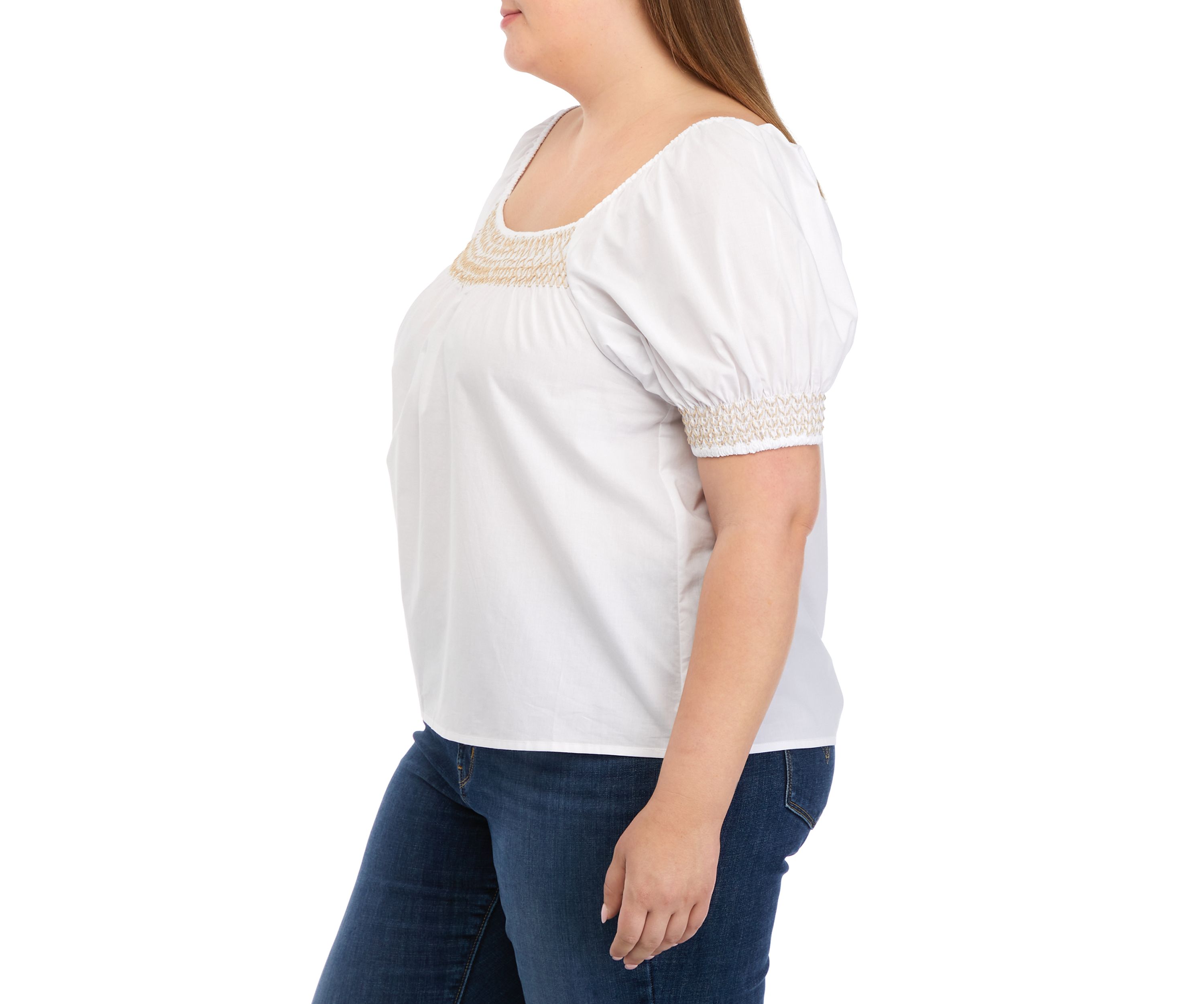 Plus Size Short Sleeve Voile Embroidered Peasant Blouse 