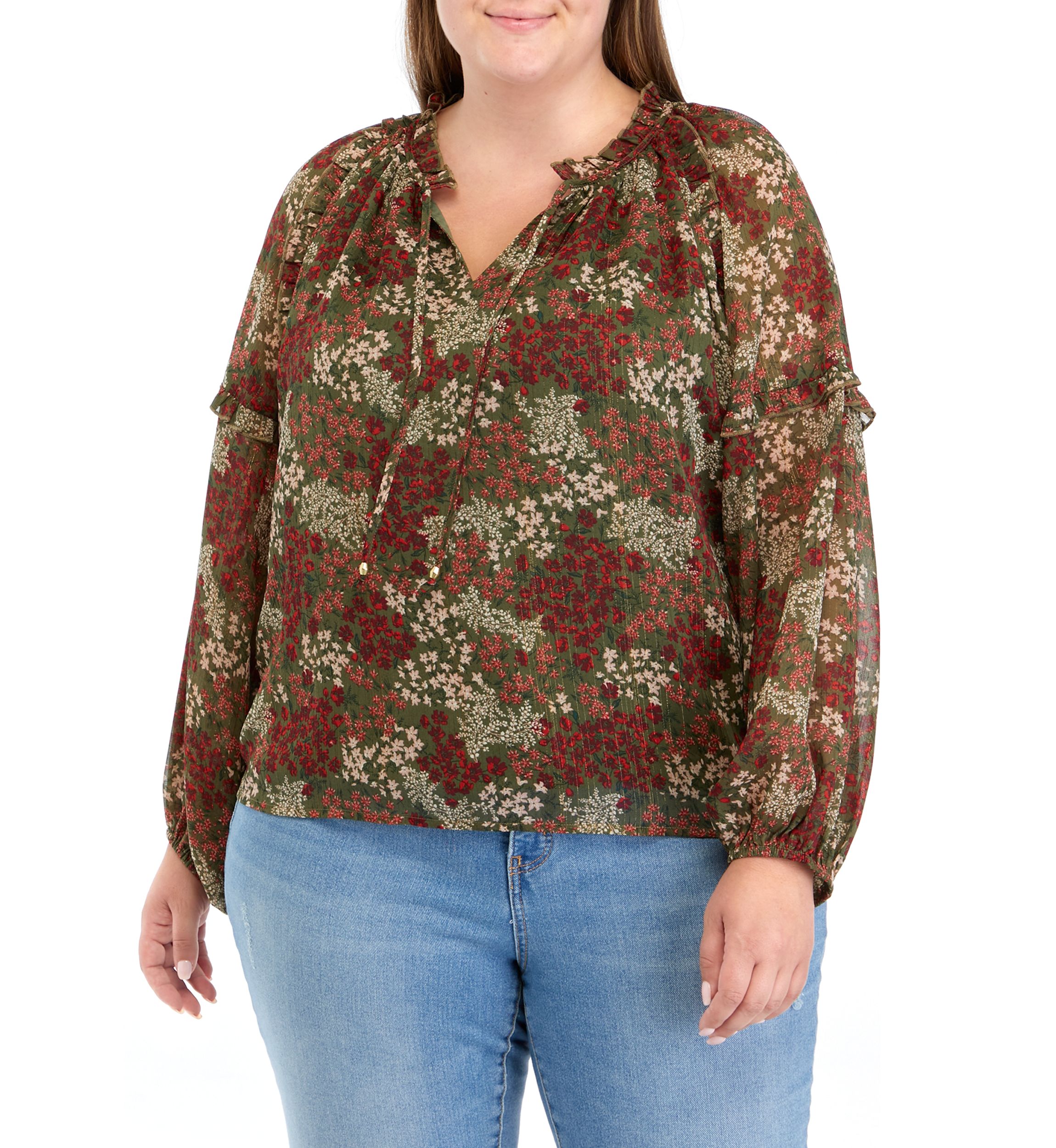 Plus Size Printed Peasant Blouse