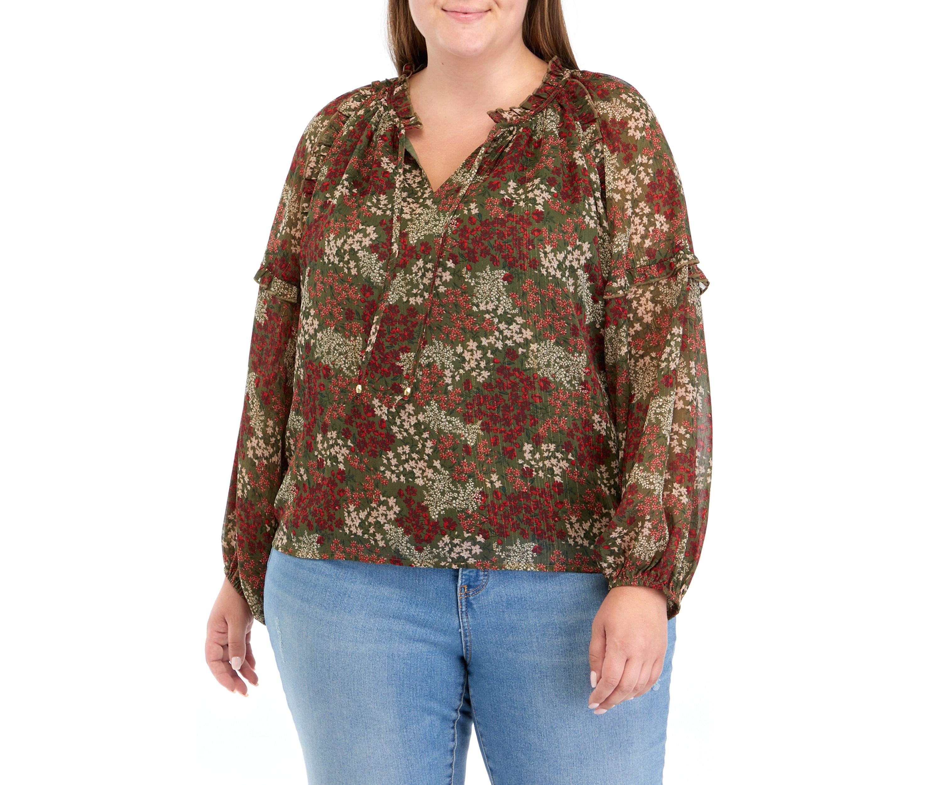 Plus Size Printed Peasant Blouse