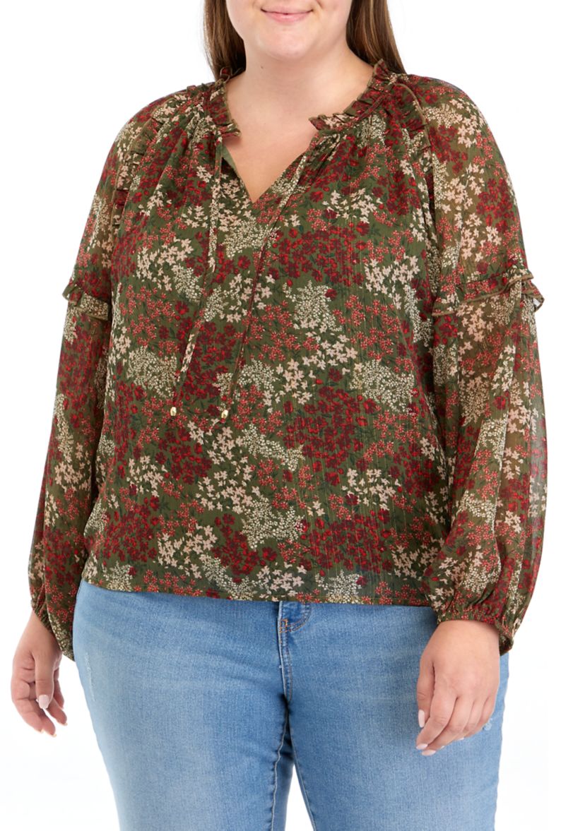 Plus Size Printed Peasant Blouse