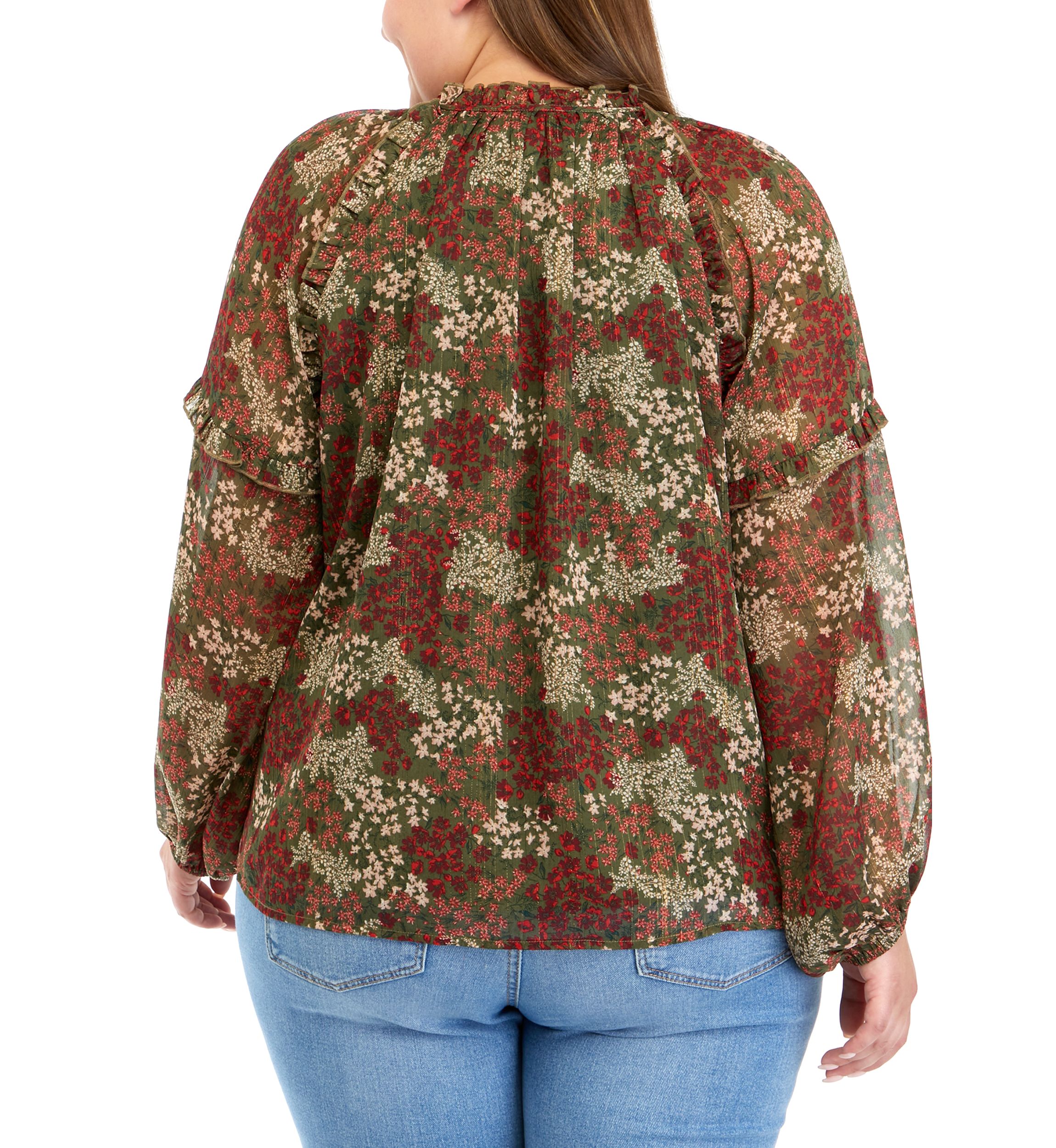 Plus Size Printed Peasant Blouse