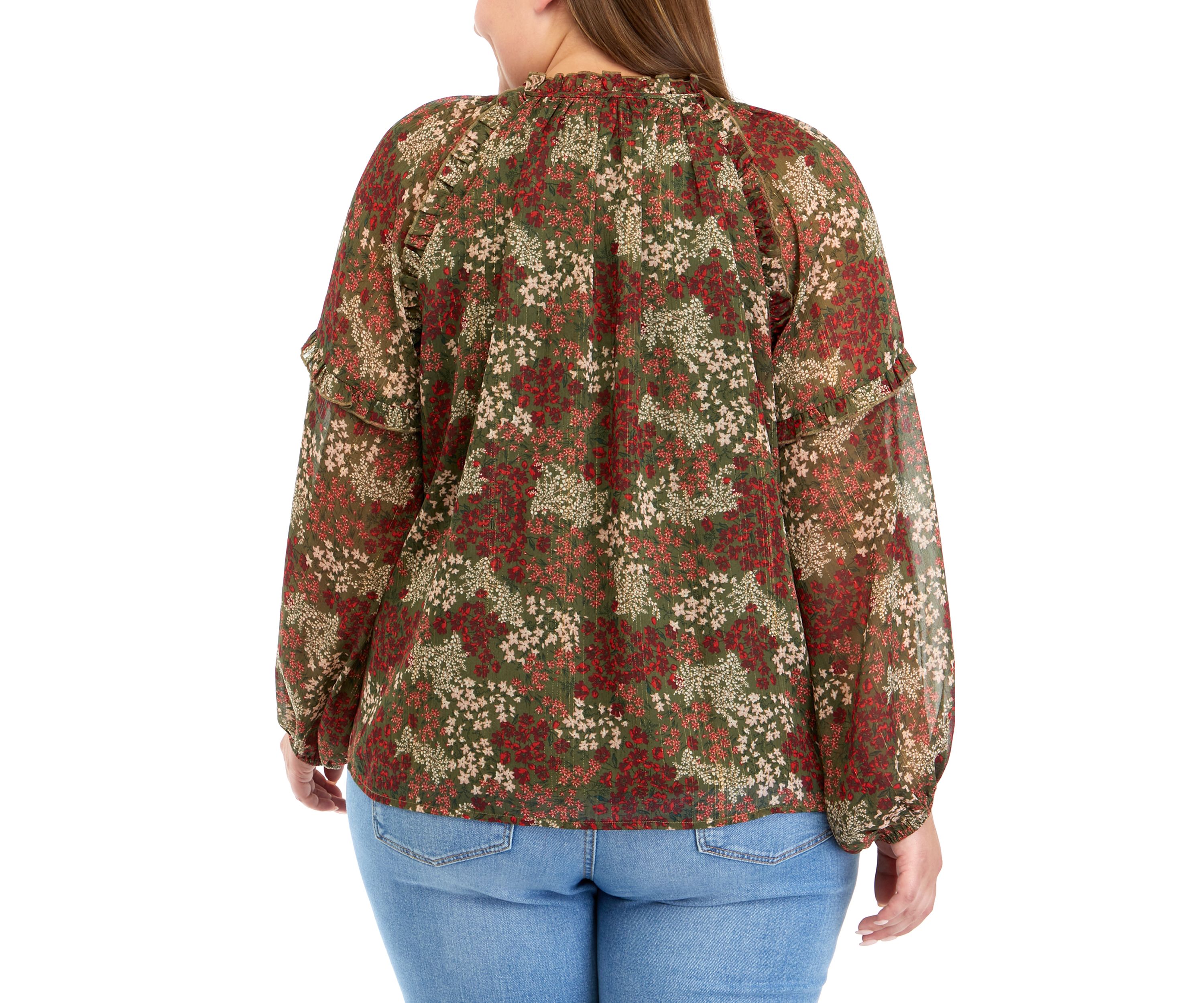 Plus Size Printed Peasant Blouse