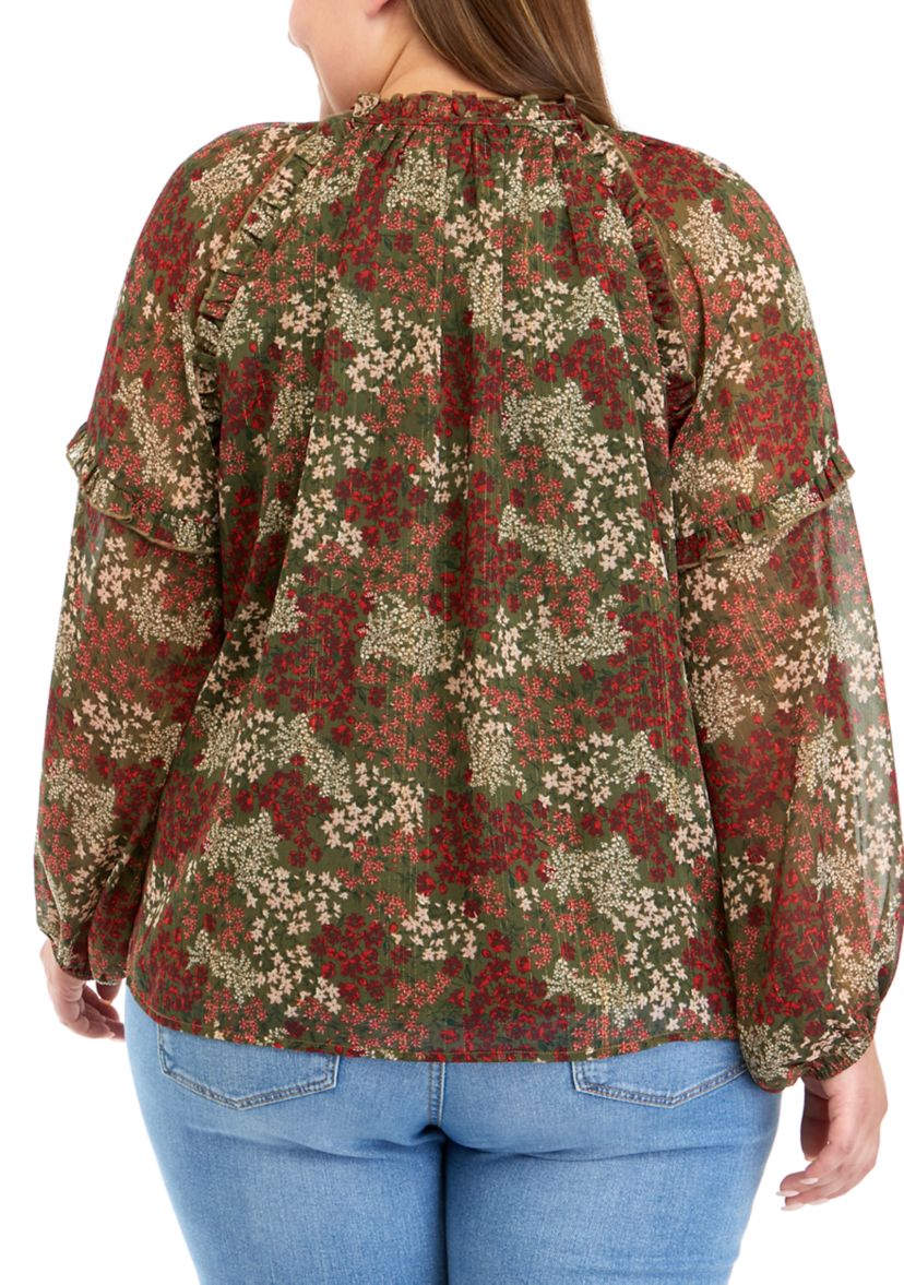 Plus Size Printed Peasant Blouse