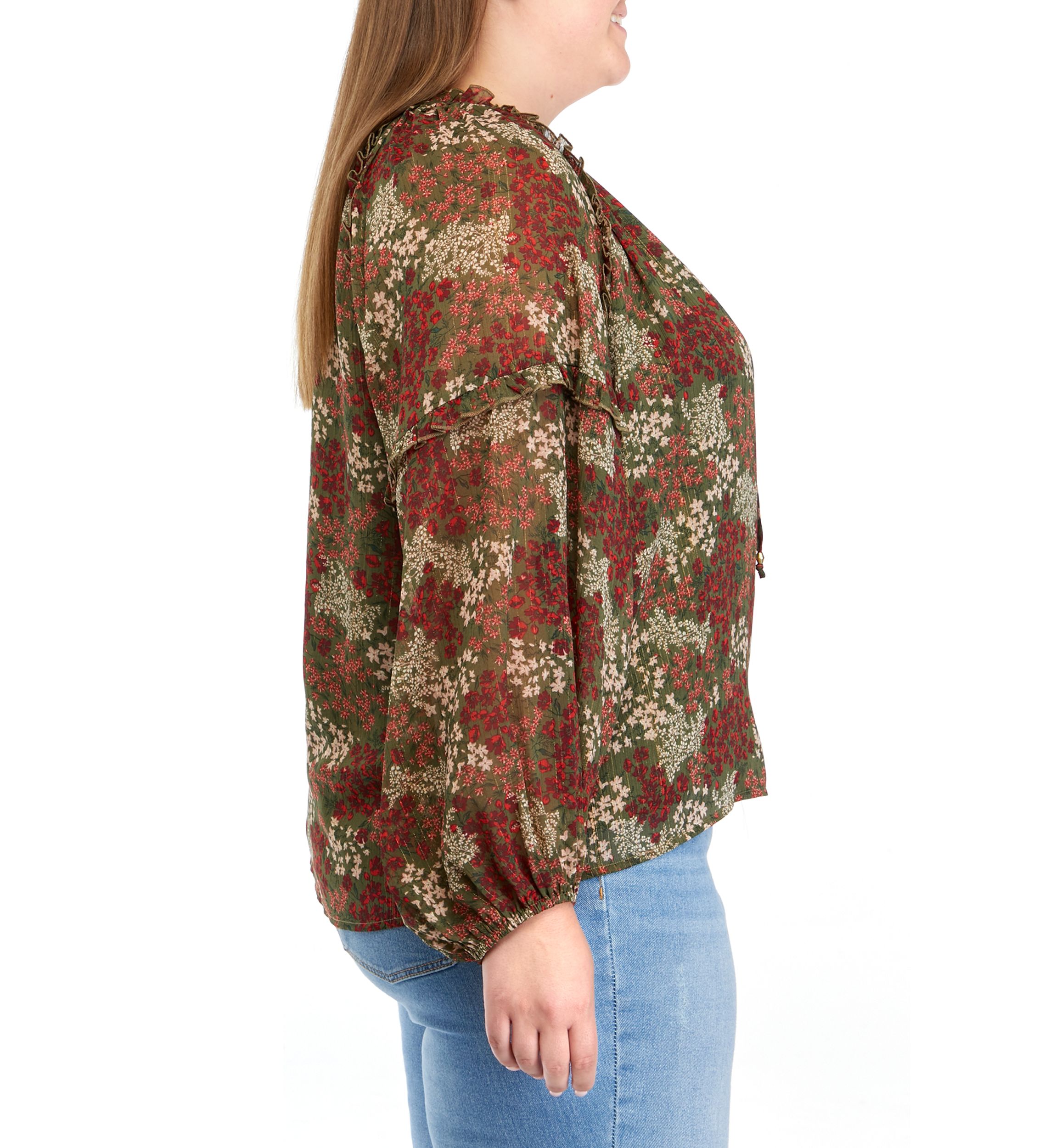 Plus Size Printed Peasant Blouse