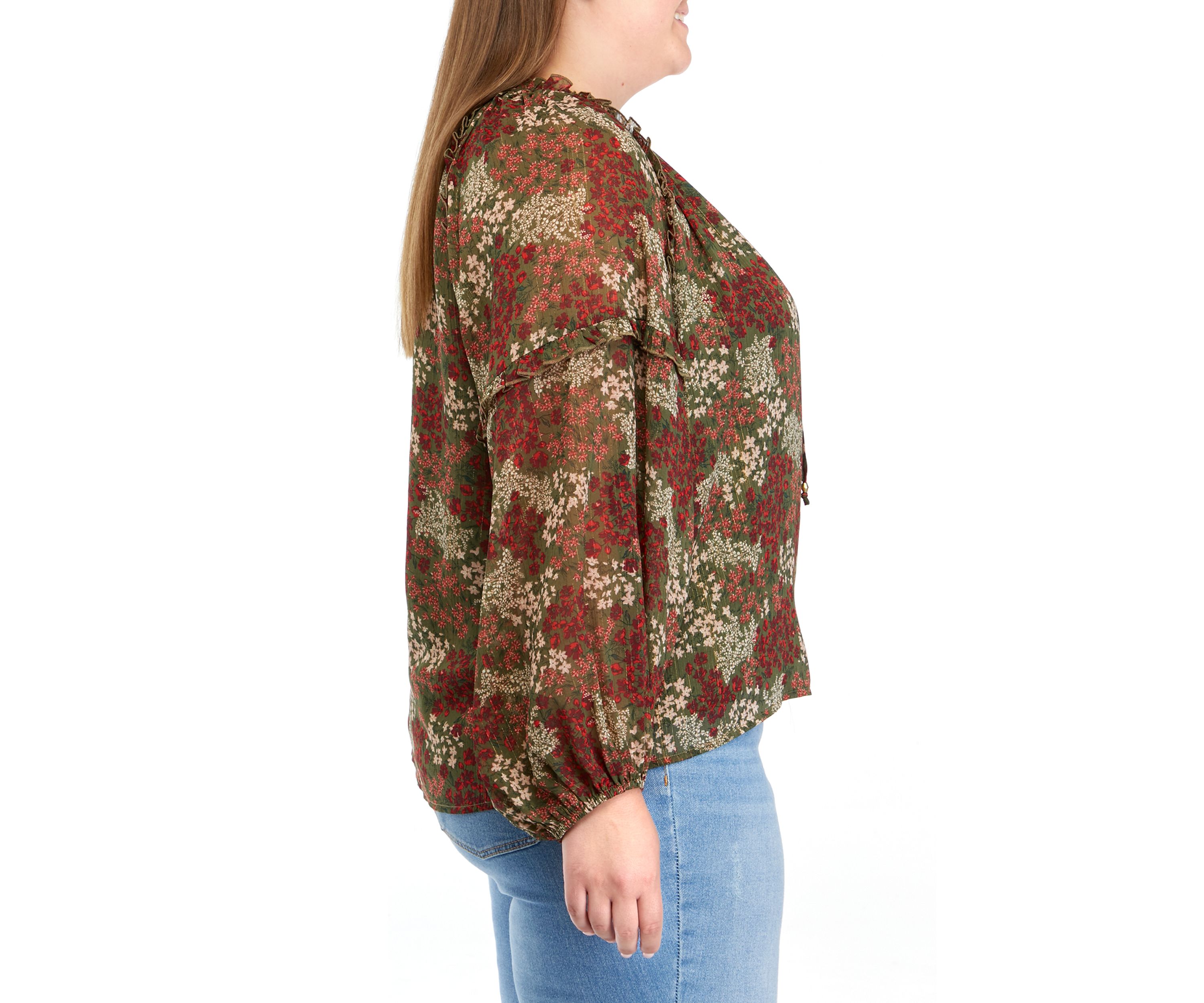 Plus Size Printed Peasant Blouse