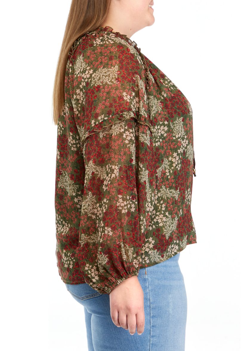 Plus Size Printed Peasant Blouse