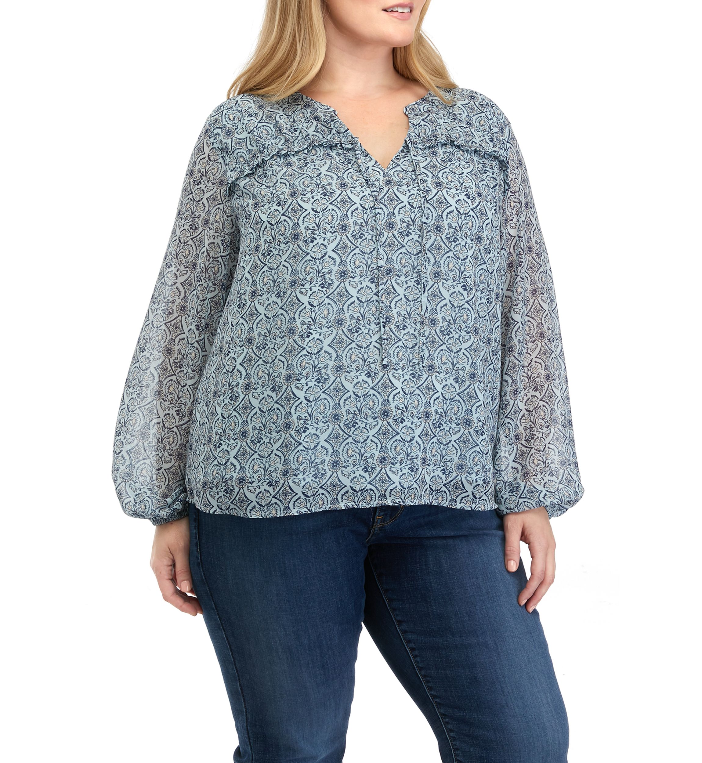 Plus Size Printed Chiffon Top