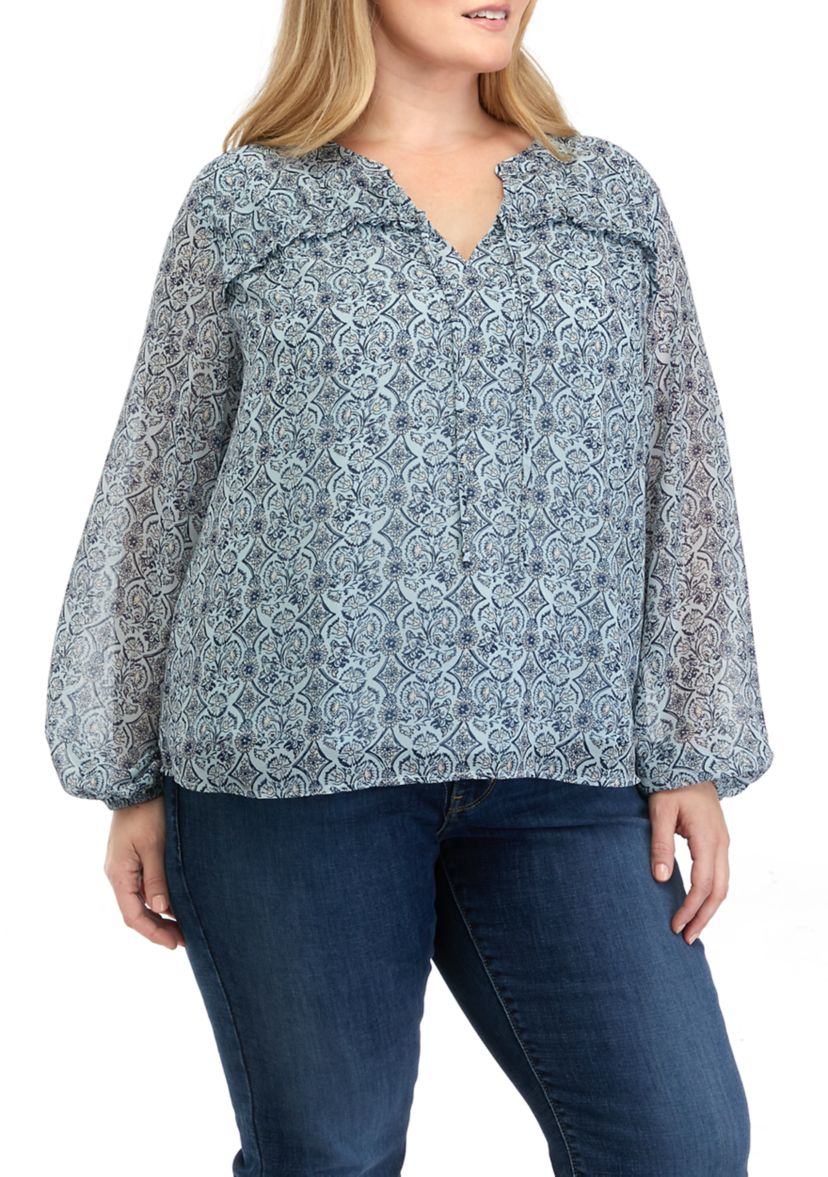Plus Size Printed Chiffon Top