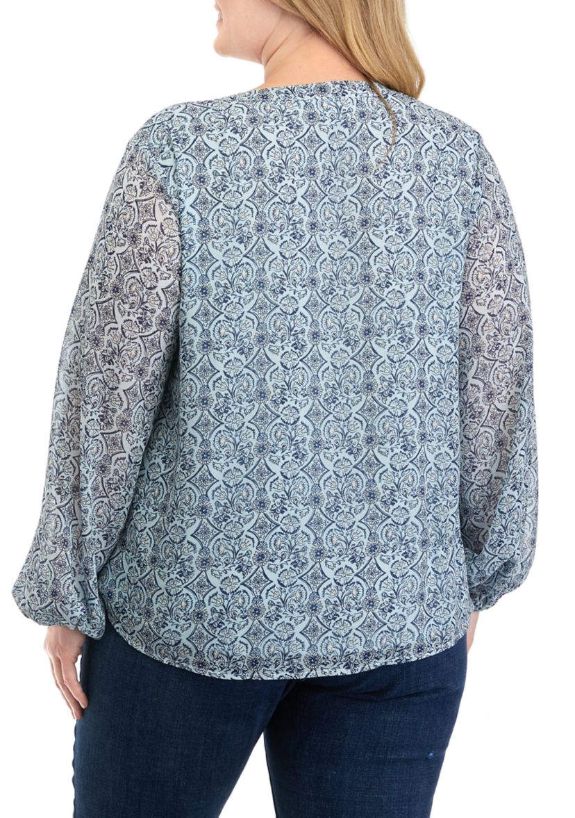 Plus Size Printed Chiffon Top