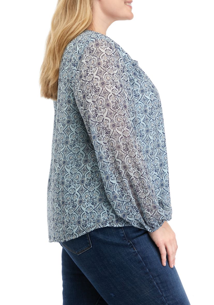 Plus Size Printed Chiffon Top