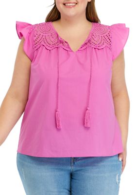 Wonderly Women's Plus Size Tassel Neck Top, 1X — 70% Off