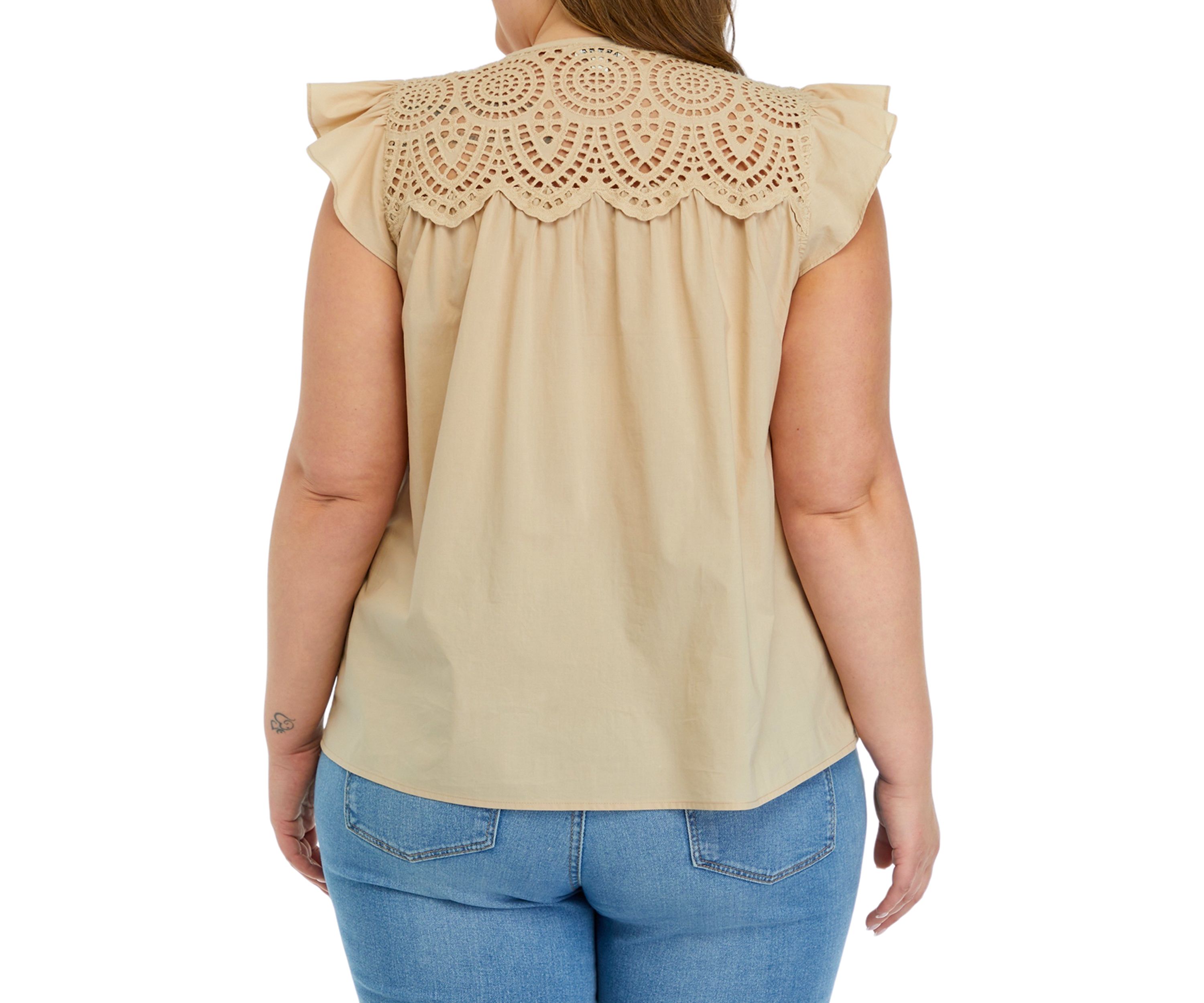 Plus Size Tassel Neck Top