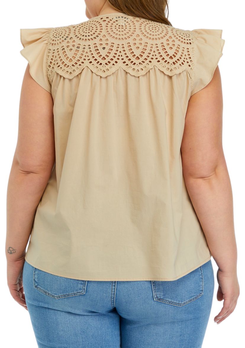 Plus Size Tassel Neck Top