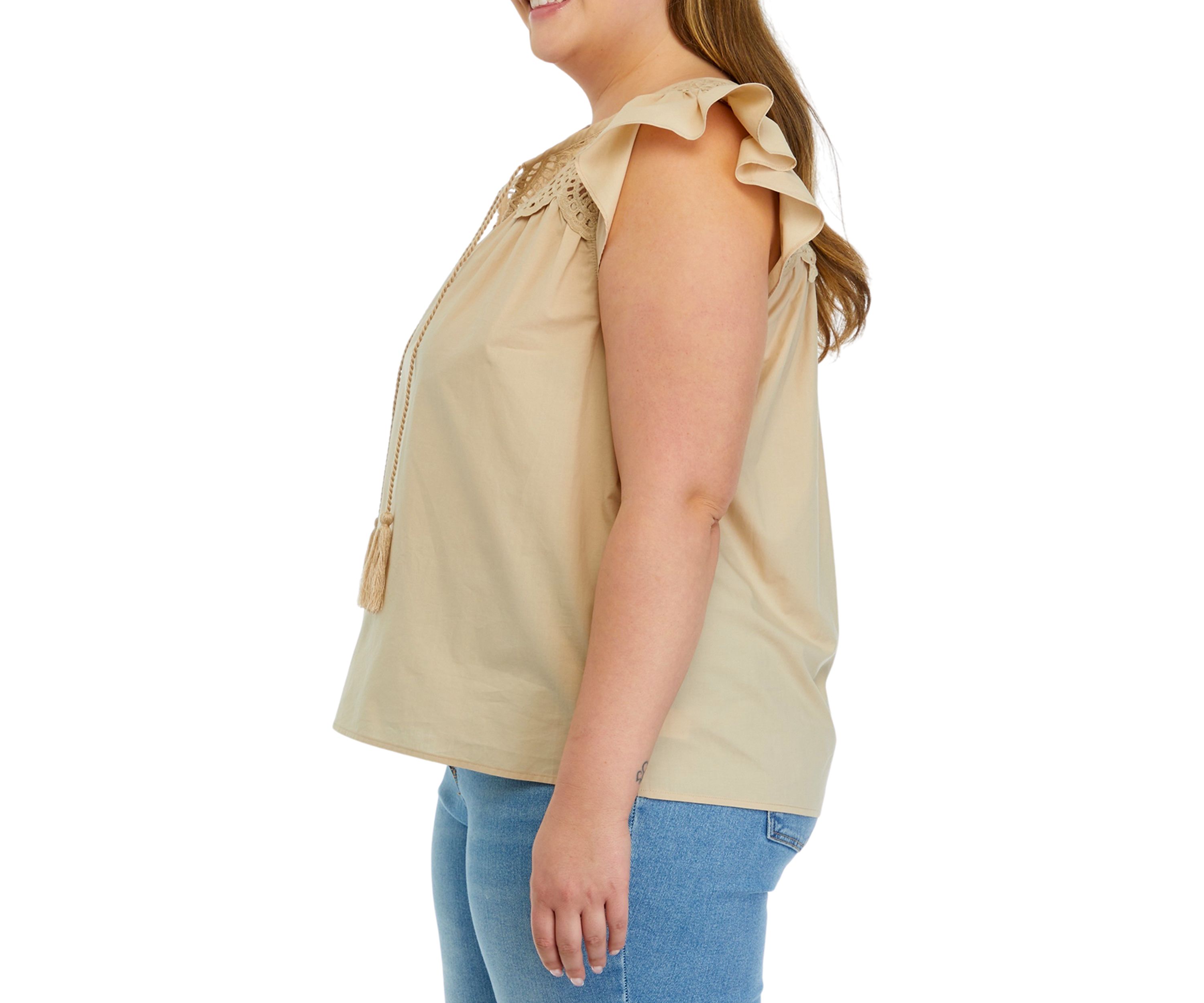 Plus Size Tassel Neck Top