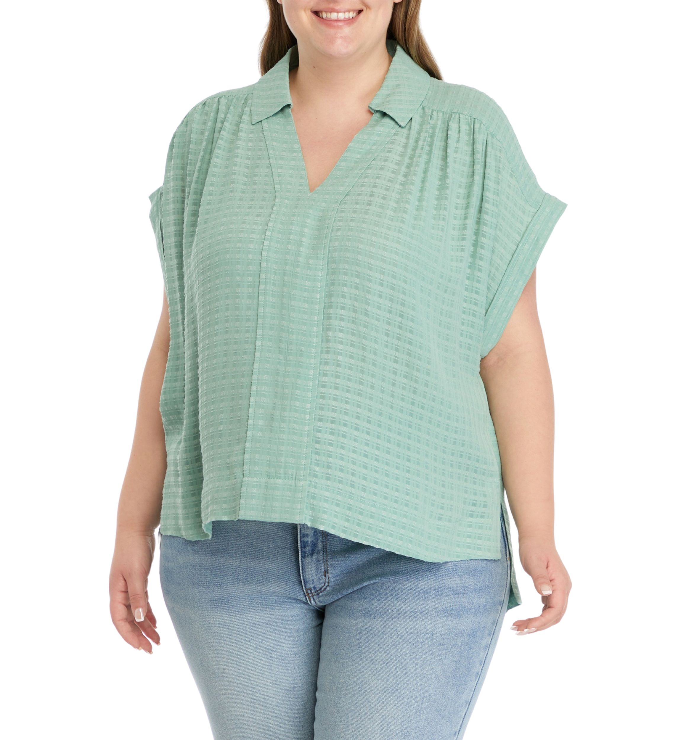 Plus Size Collared Short Sleeve Top