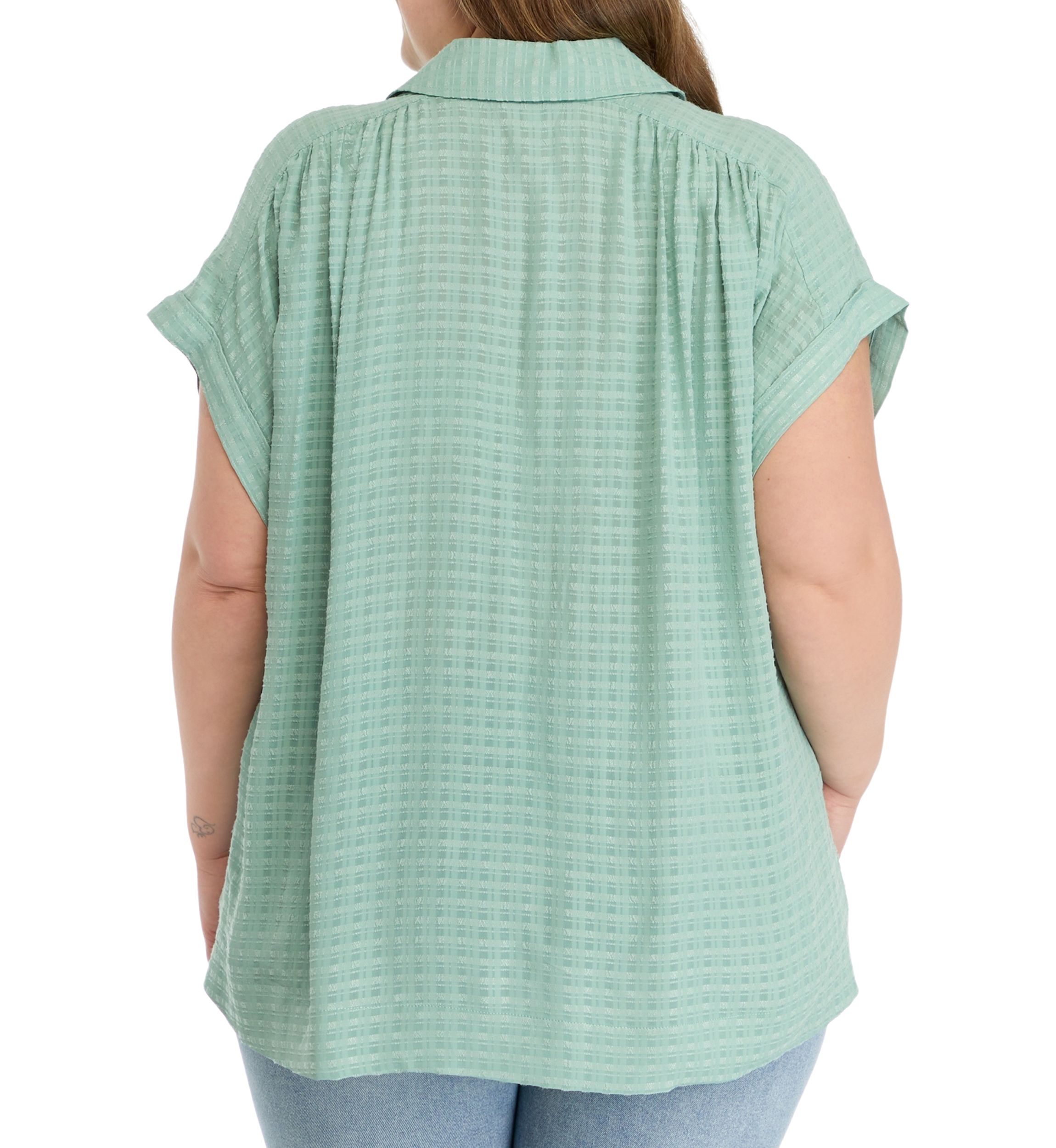 Plus Size Collared Short Sleeve Top