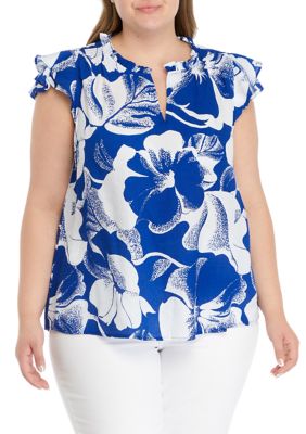 Wonderly Plus Size V-Neck Flutter Sleeve Top | belk