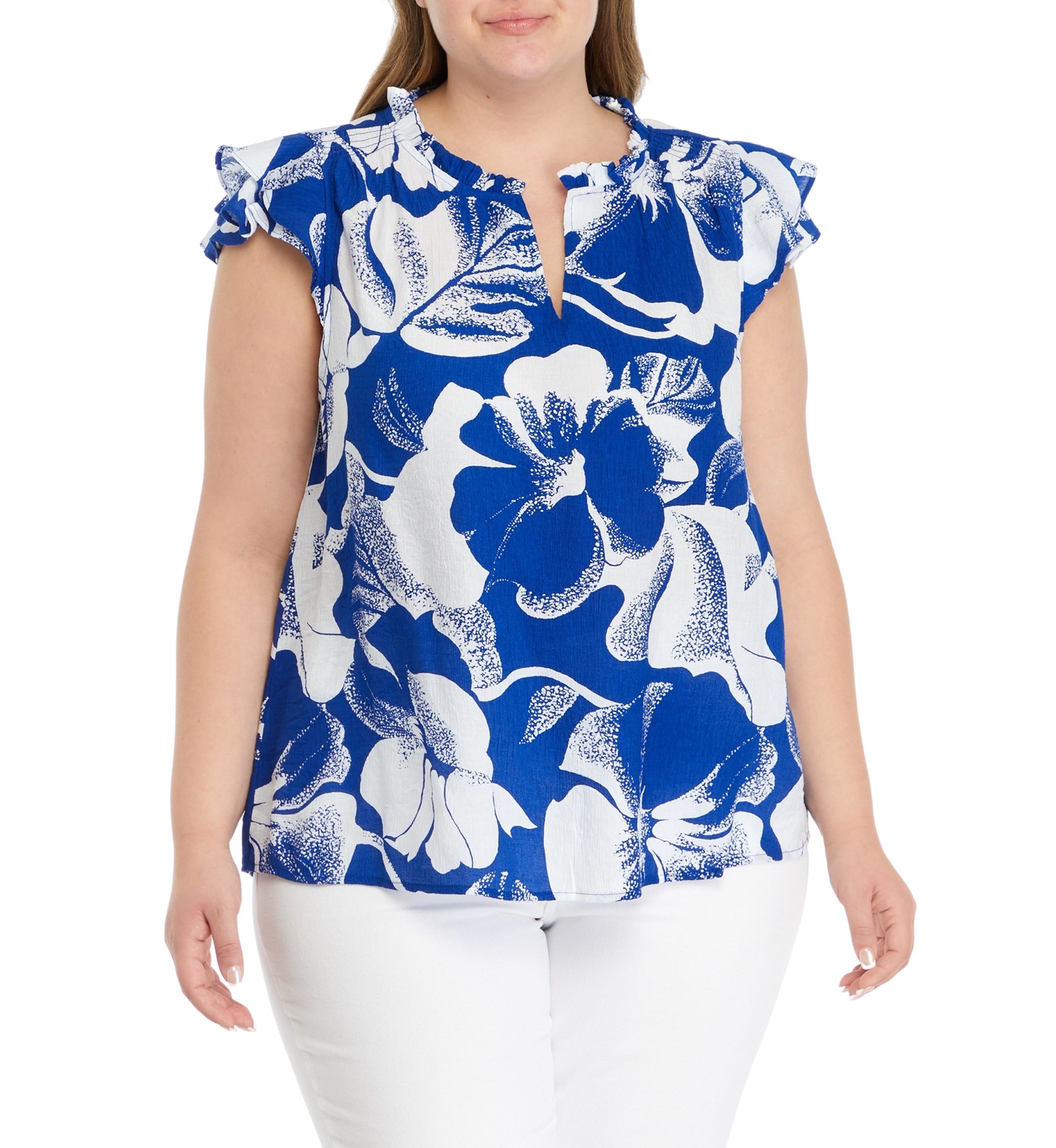 Plus Size V-Neck Flutter Sleeve Top