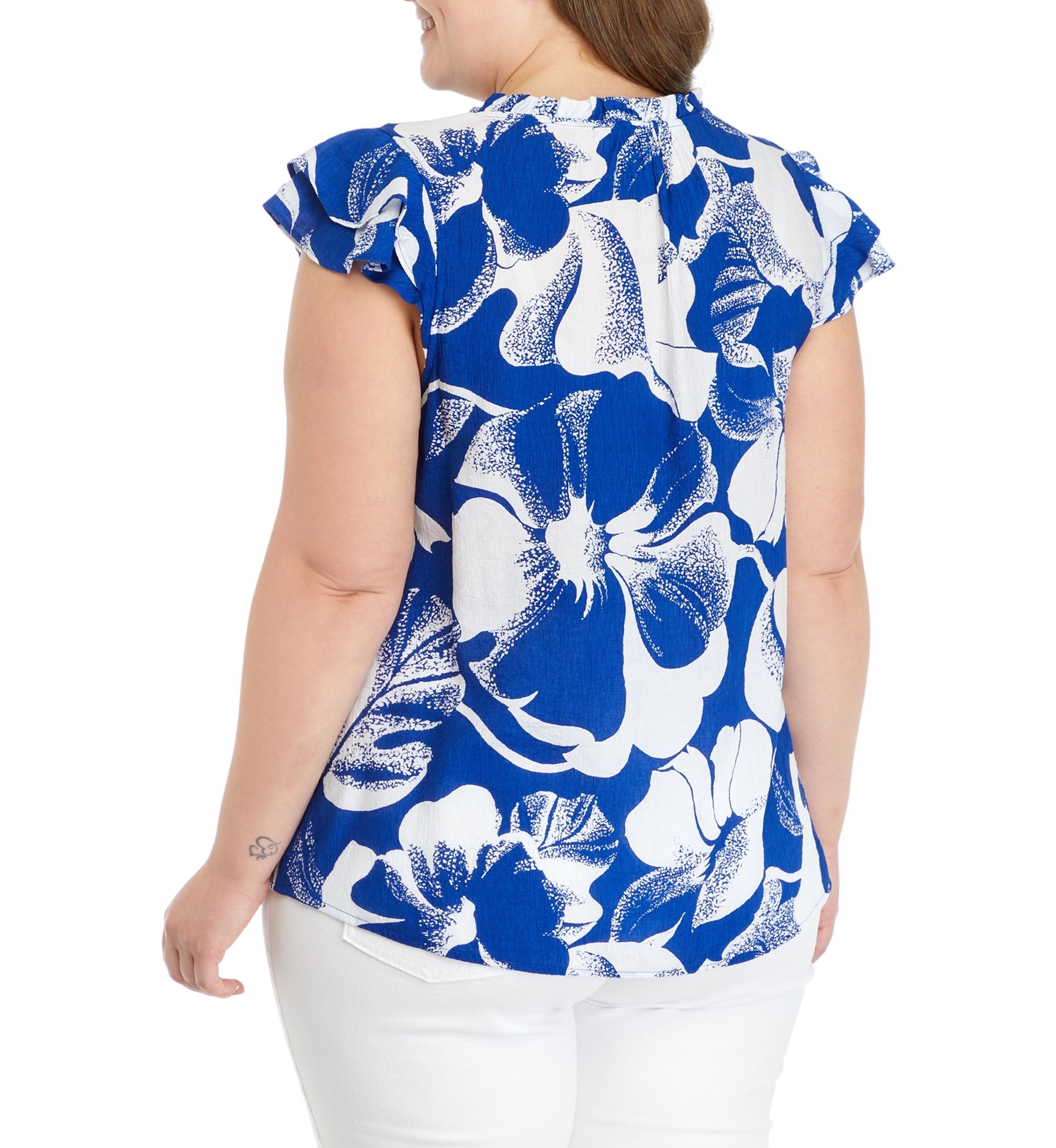 Plus Size V-Neck Flutter Sleeve Top