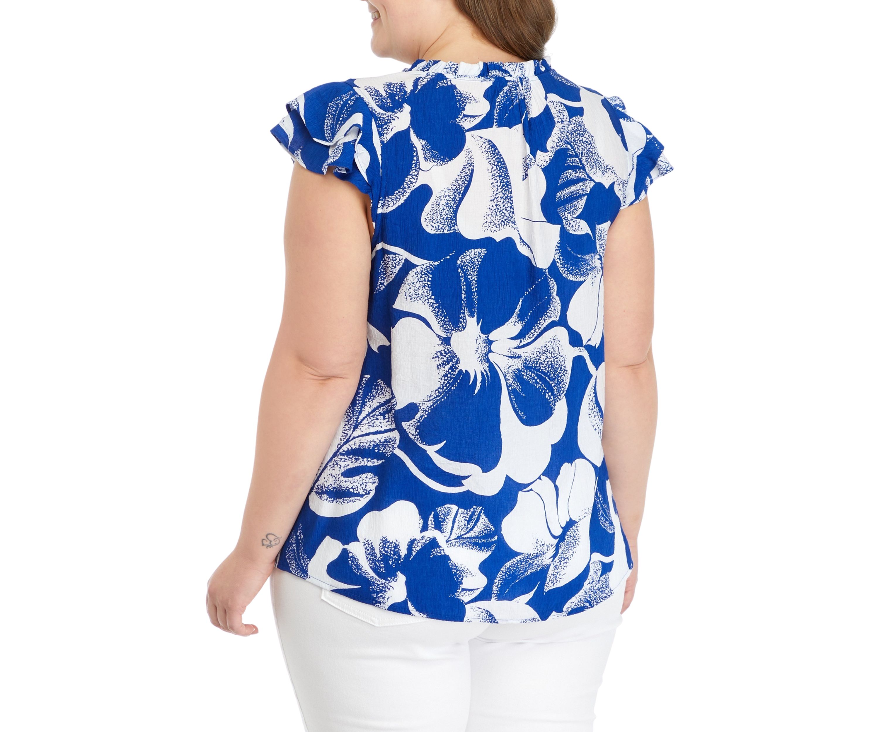 Plus Size V-Neck Flutter Sleeve Top