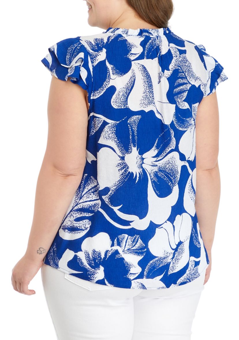 Plus Size V-Neck Flutter Sleeve Top