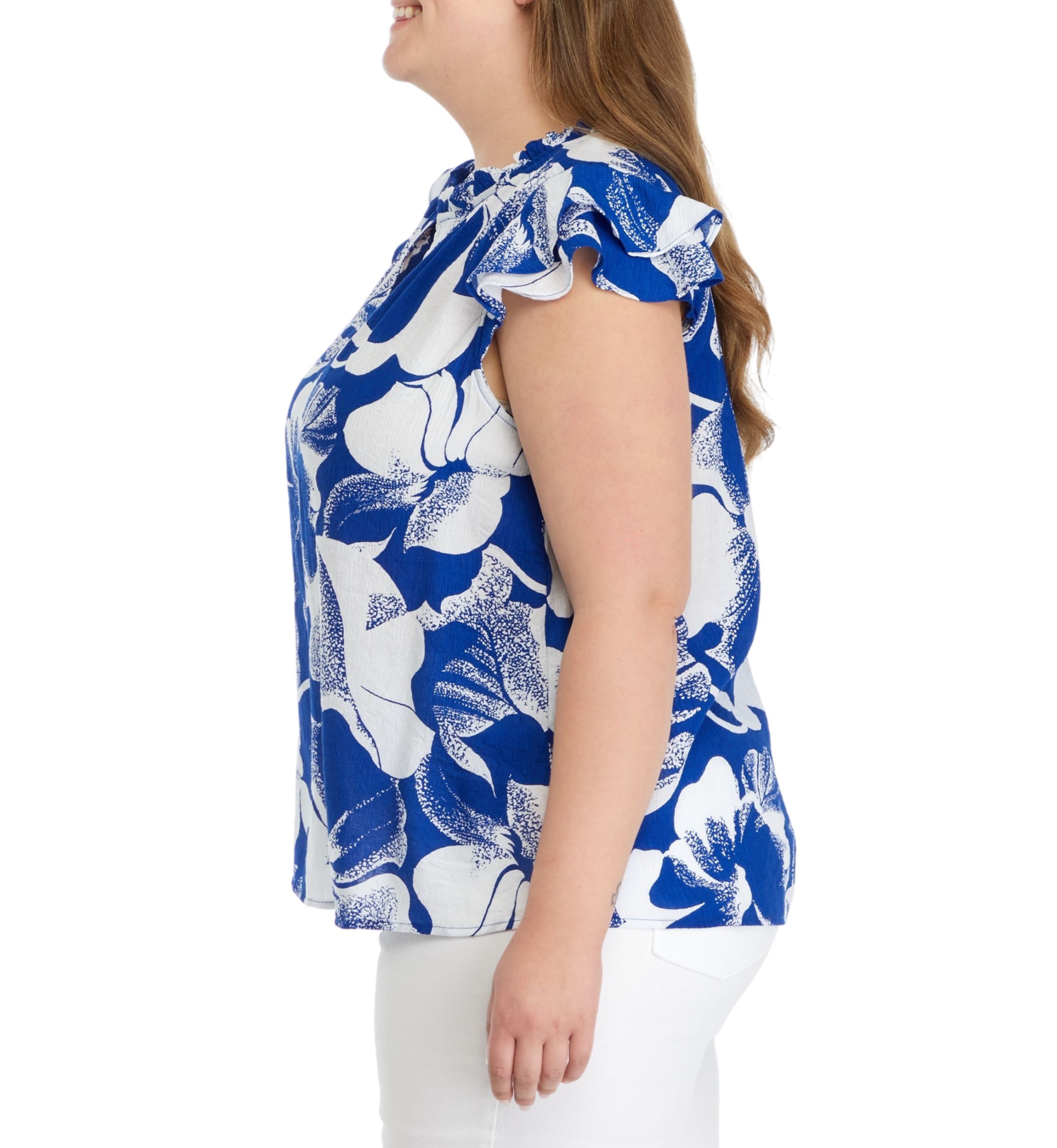Plus Size V-Neck Flutter Sleeve Top